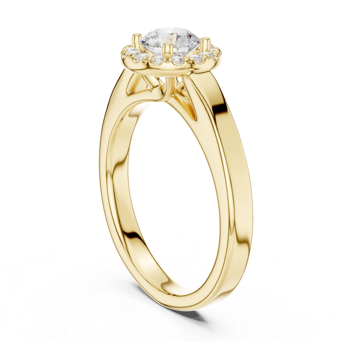 14K Solid Gold Lab Diamond Halo Ring, Yellow Gold, view 1