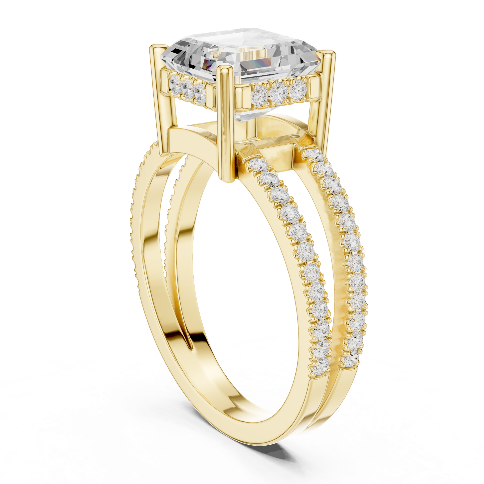 Gold Jewelry, Asscher center stone, Yellow Gold, view 1
