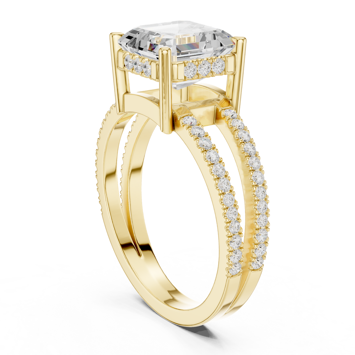 Gold Jewelry, Asscher center stone, Yellow Gold, view 1
