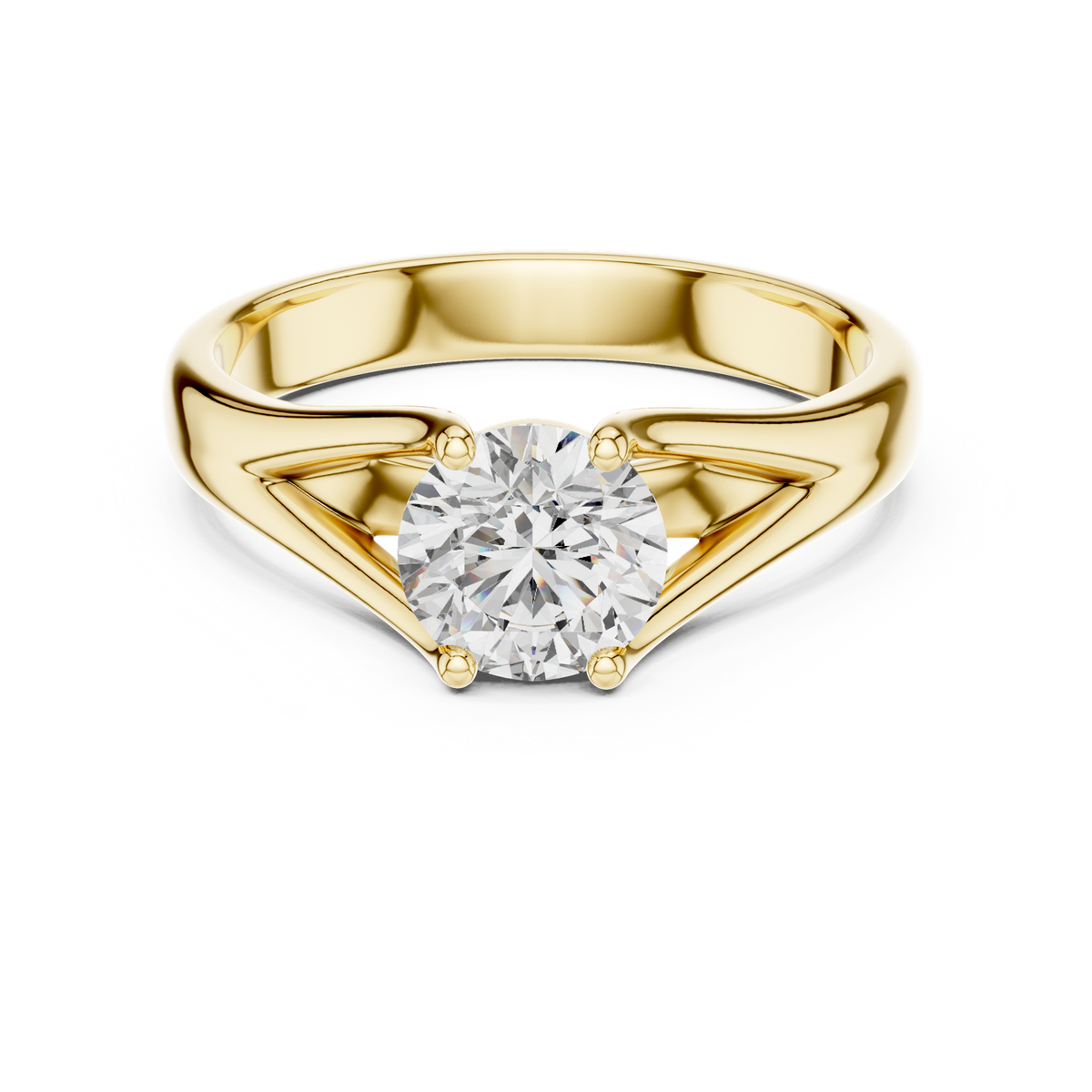 14K Solid Gold Lab Diamond Solitaire Ring, Yellow Gold