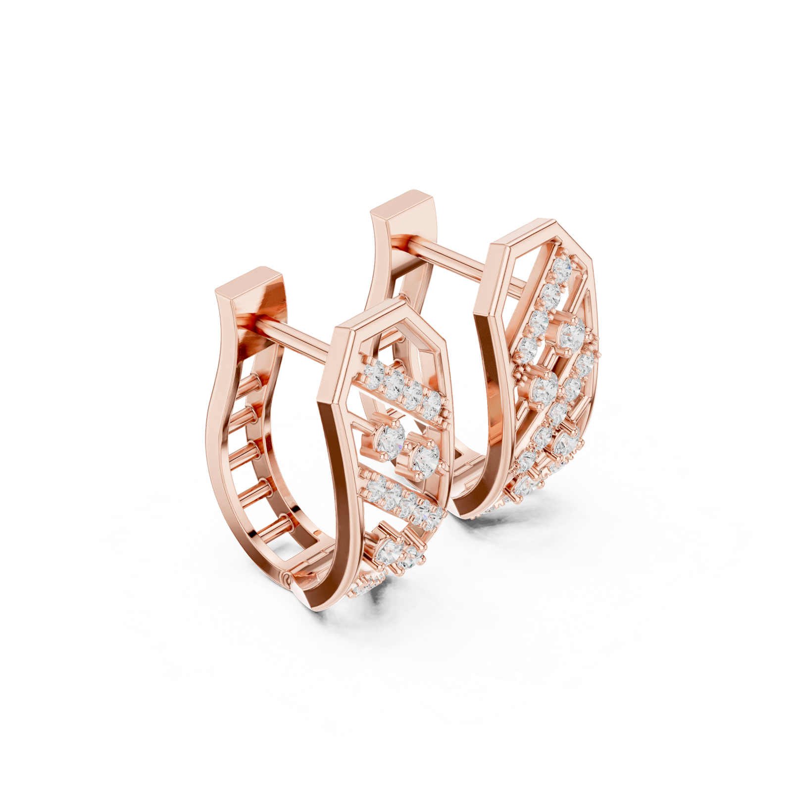14K Solid Gold Lab Diamond Cluster Earrings, Rose Gold, view 1