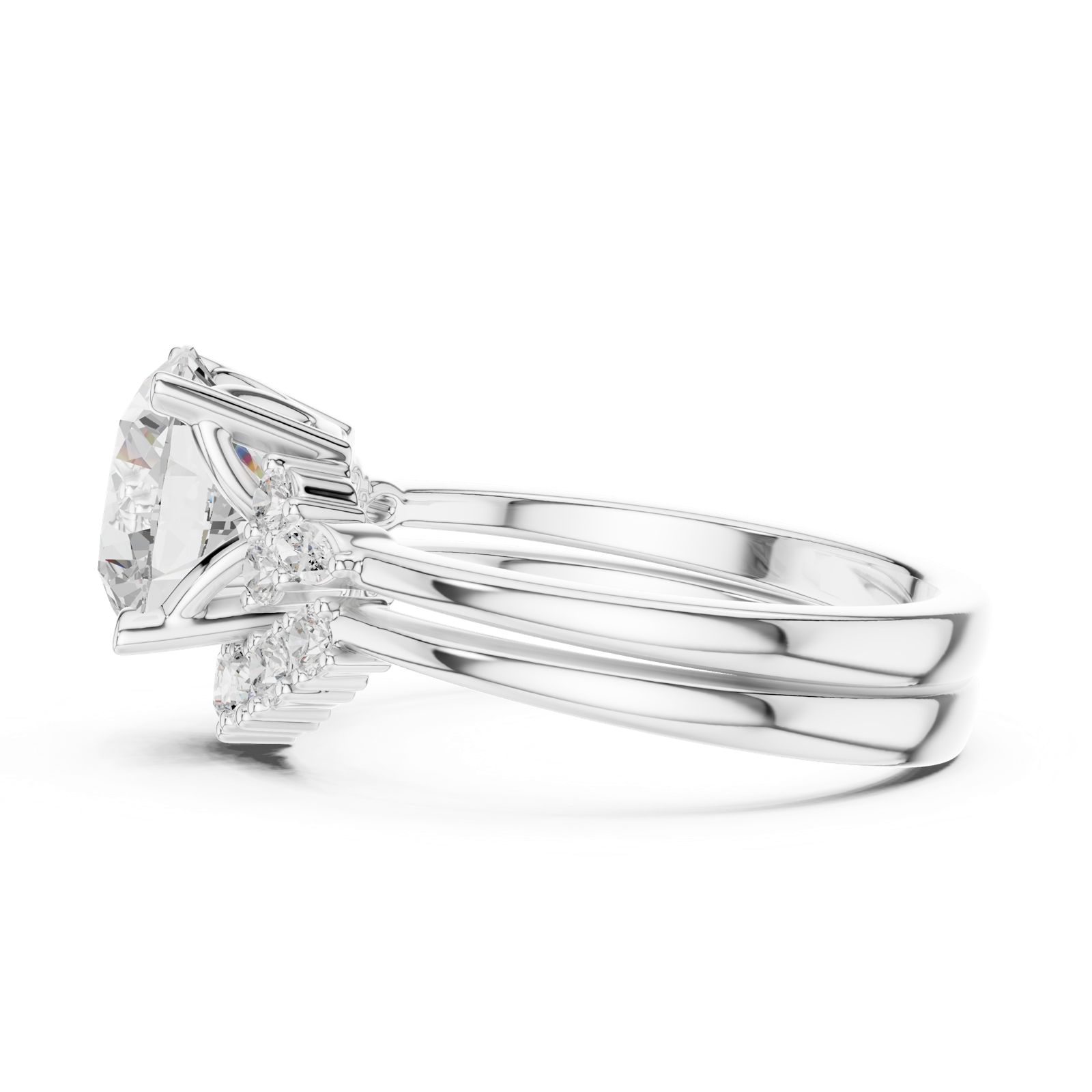 Gold Ring DDLR-440, Round center stone, White Gold, view 3