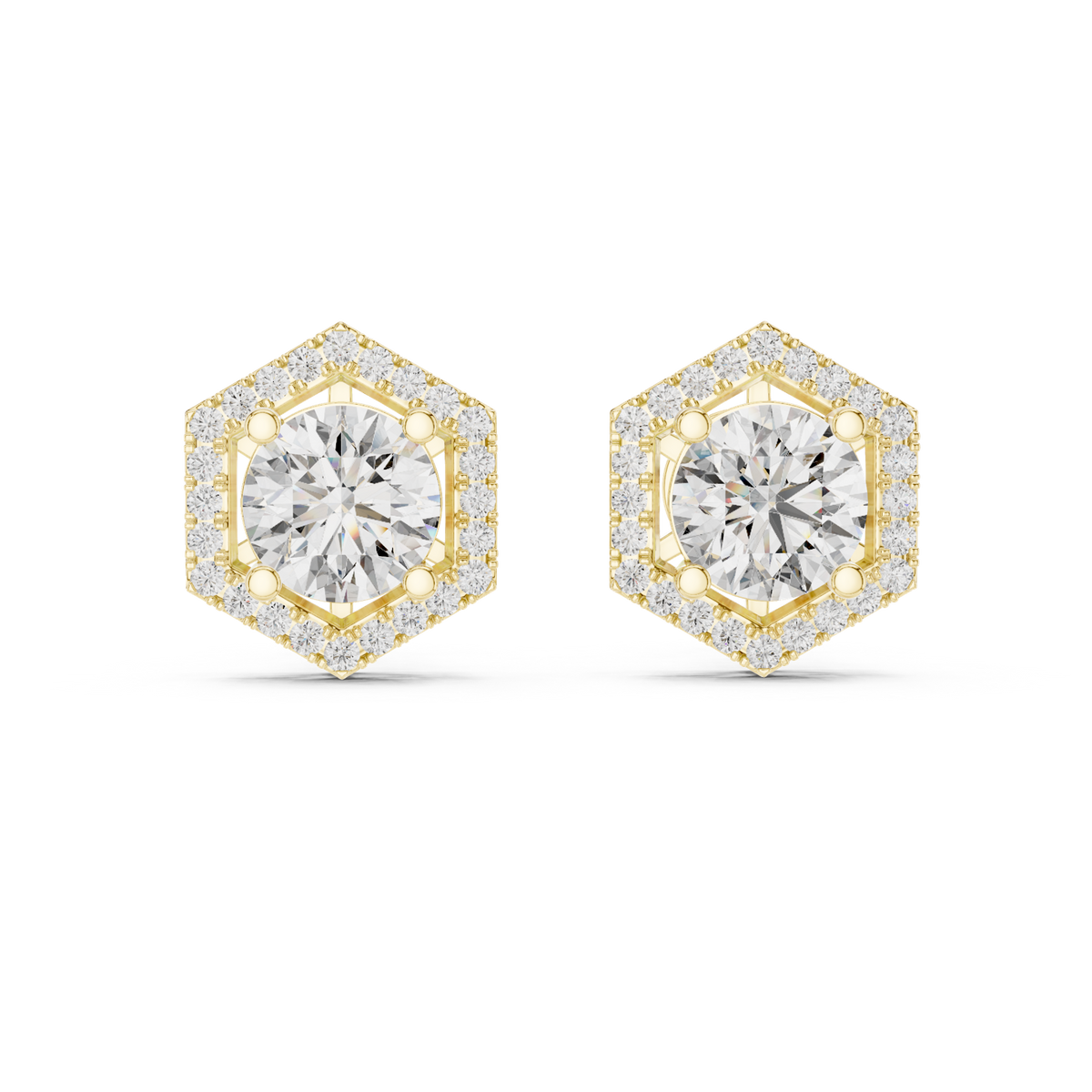 14K Solid Gold Lab Diamond Halo Earrings, Yellow Gold