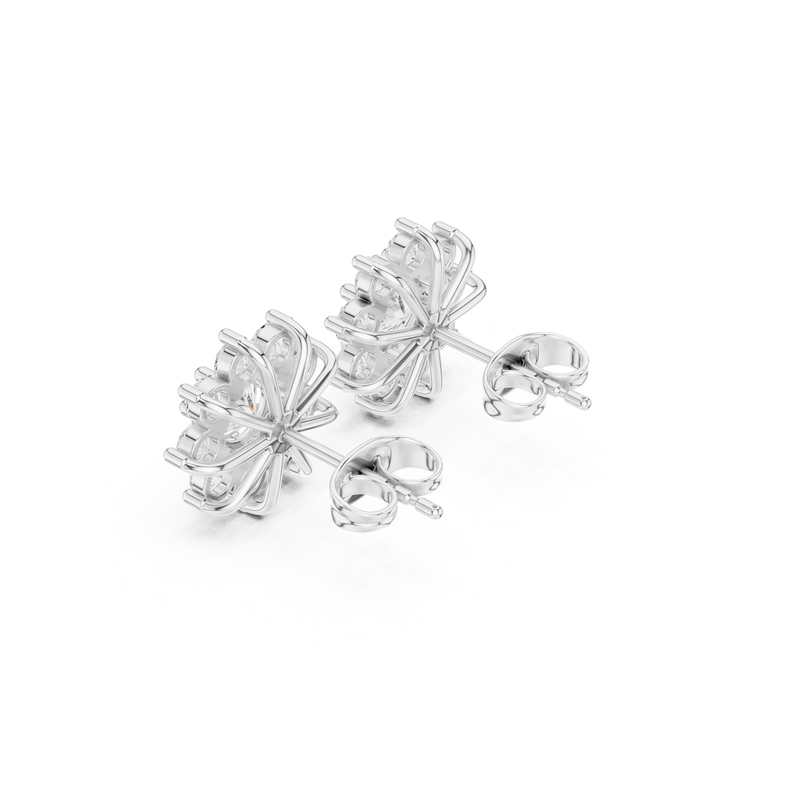 14K Solid Gold Lab Diamond Flower Cluster Earrings, White Gold, view 2