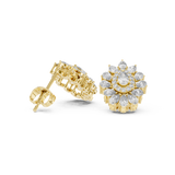 14K Solid Gold Lab Diamond Flower Cluster Earrings, Yellow Gold, view 1