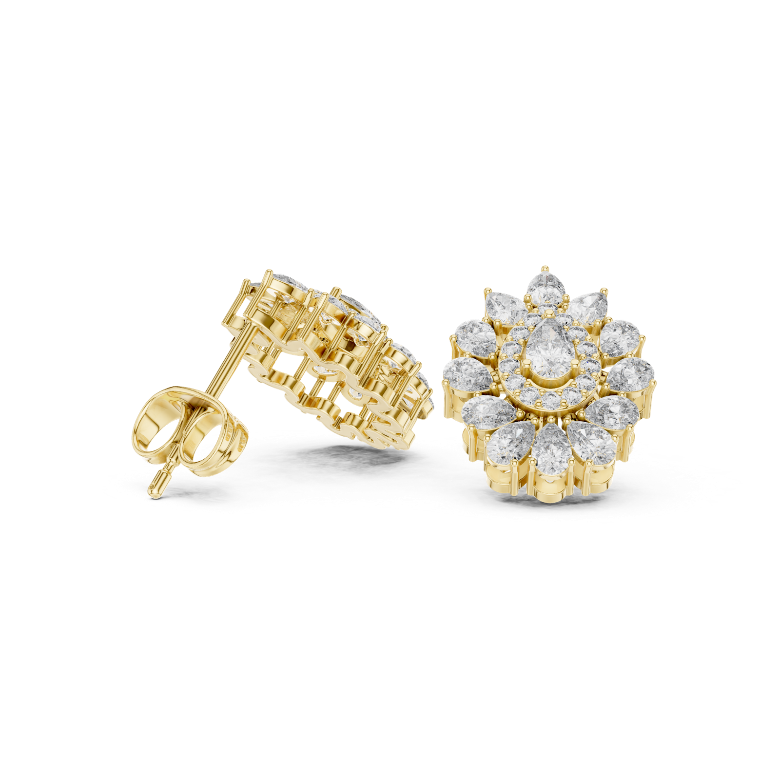 14K Solid Gold Lab Diamond Flower Cluster Earrings, Yellow Gold, view 1