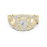 14K Solid Gold Lab Diamond Halo Ring, Yellow Gold