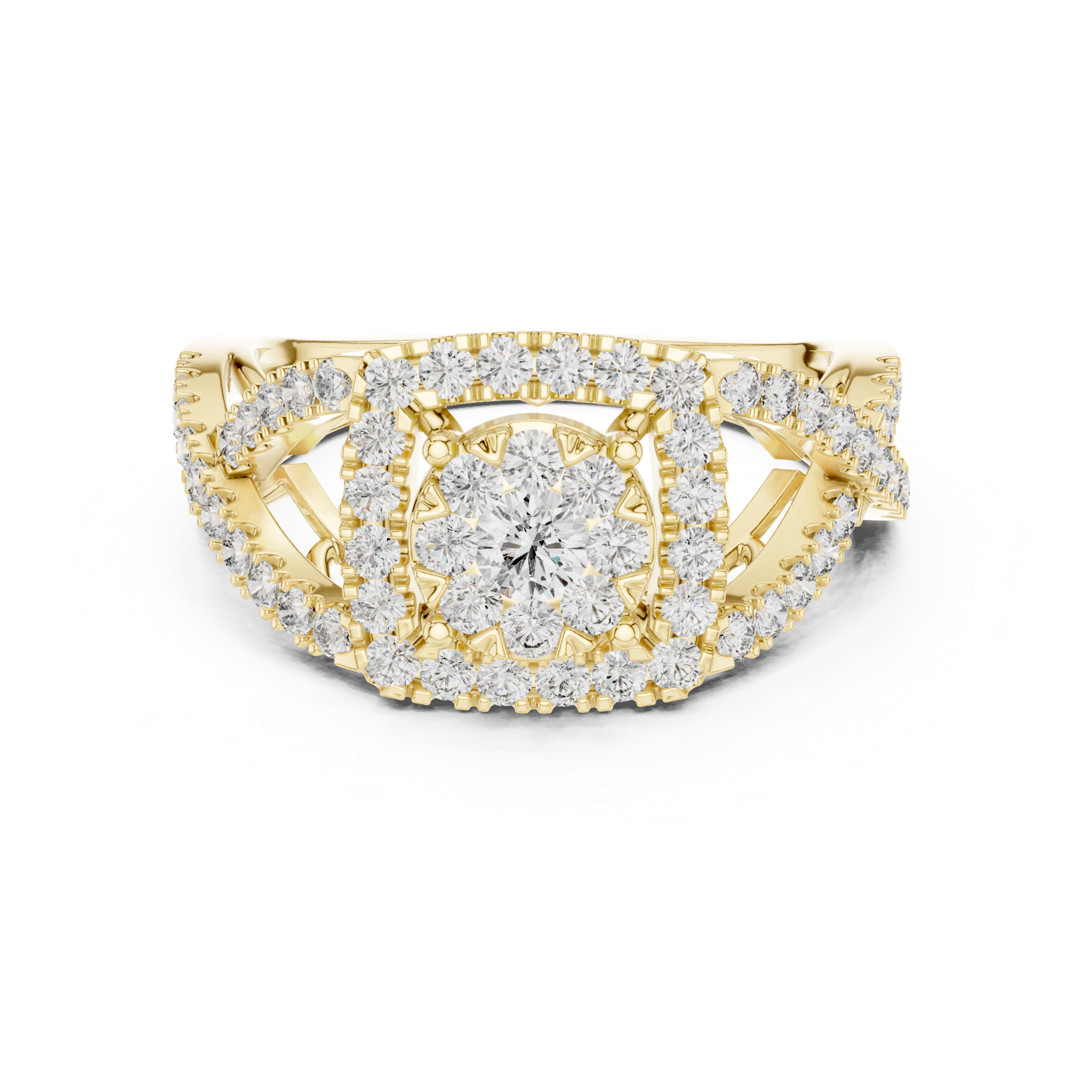 14K Solid Gold Lab Diamond Halo Ring, Yellow Gold