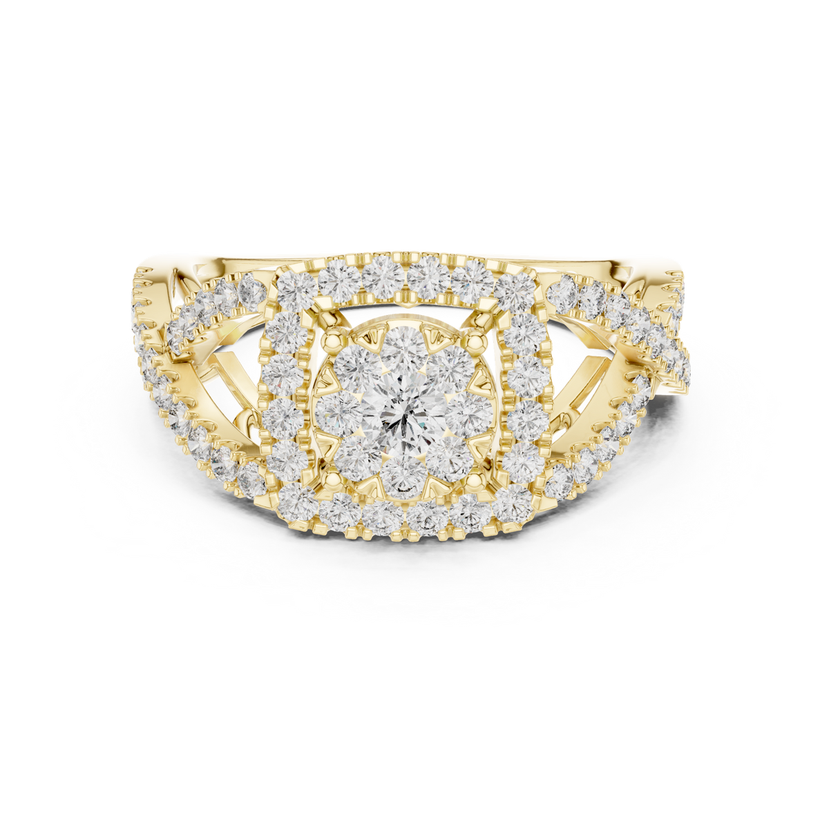 14K Solid Gold Lab Diamond Halo Ring, Yellow Gold