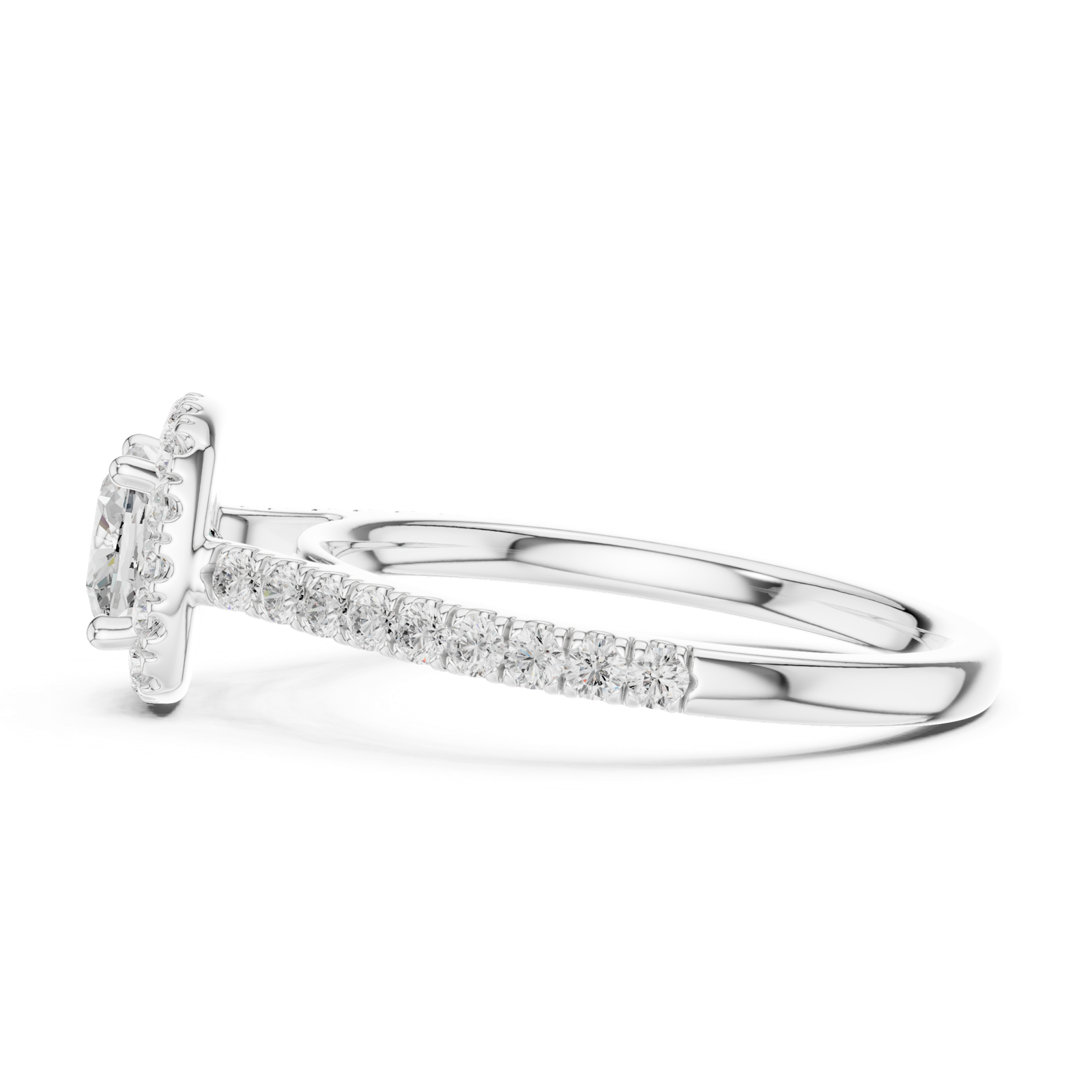 Gold Halo Pave Engagement Ring, Cushion center stone, White Gold, view 3