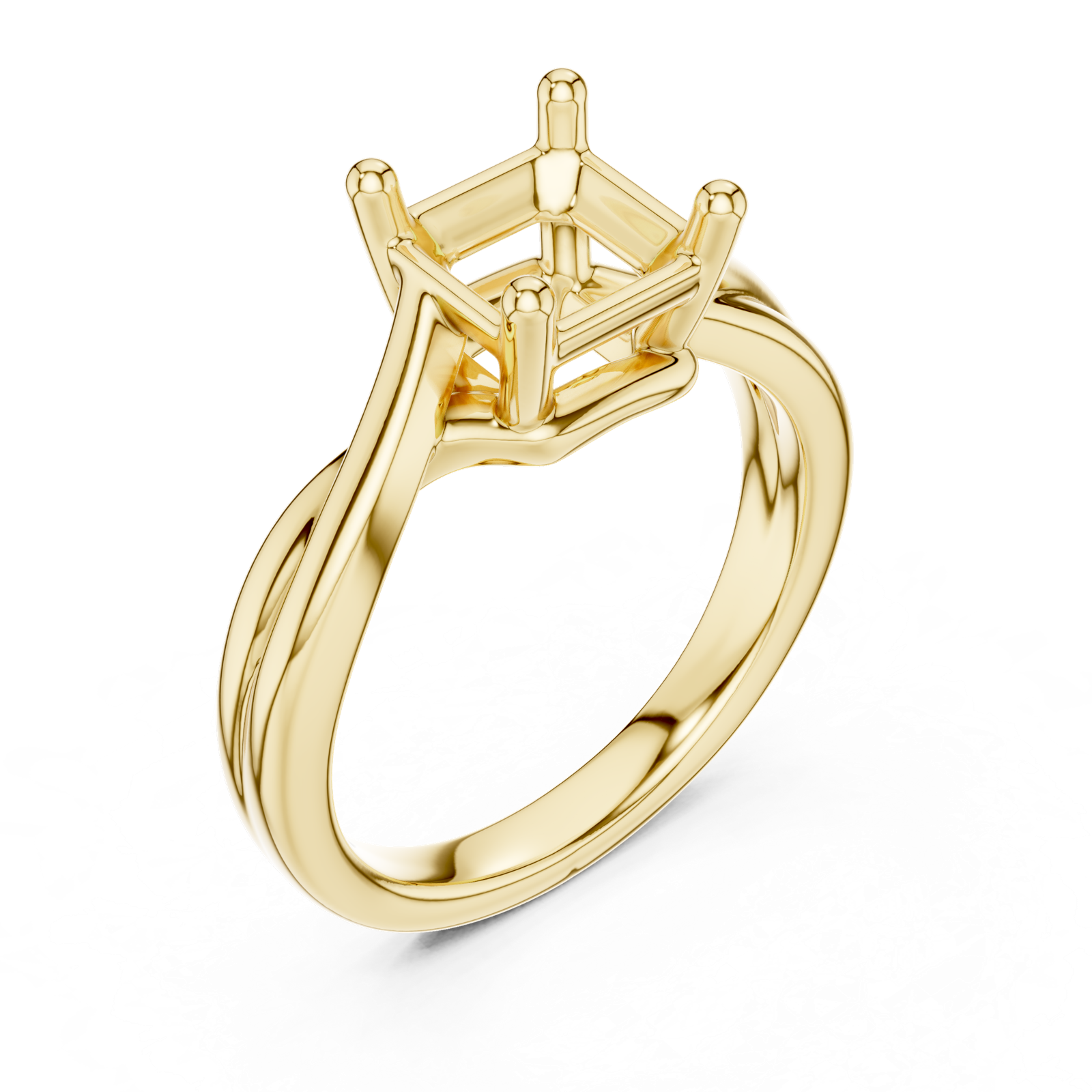Gold Twisted Band Solitaire Engagement Ring, Asscher center stone, Yellow Gold, view 2