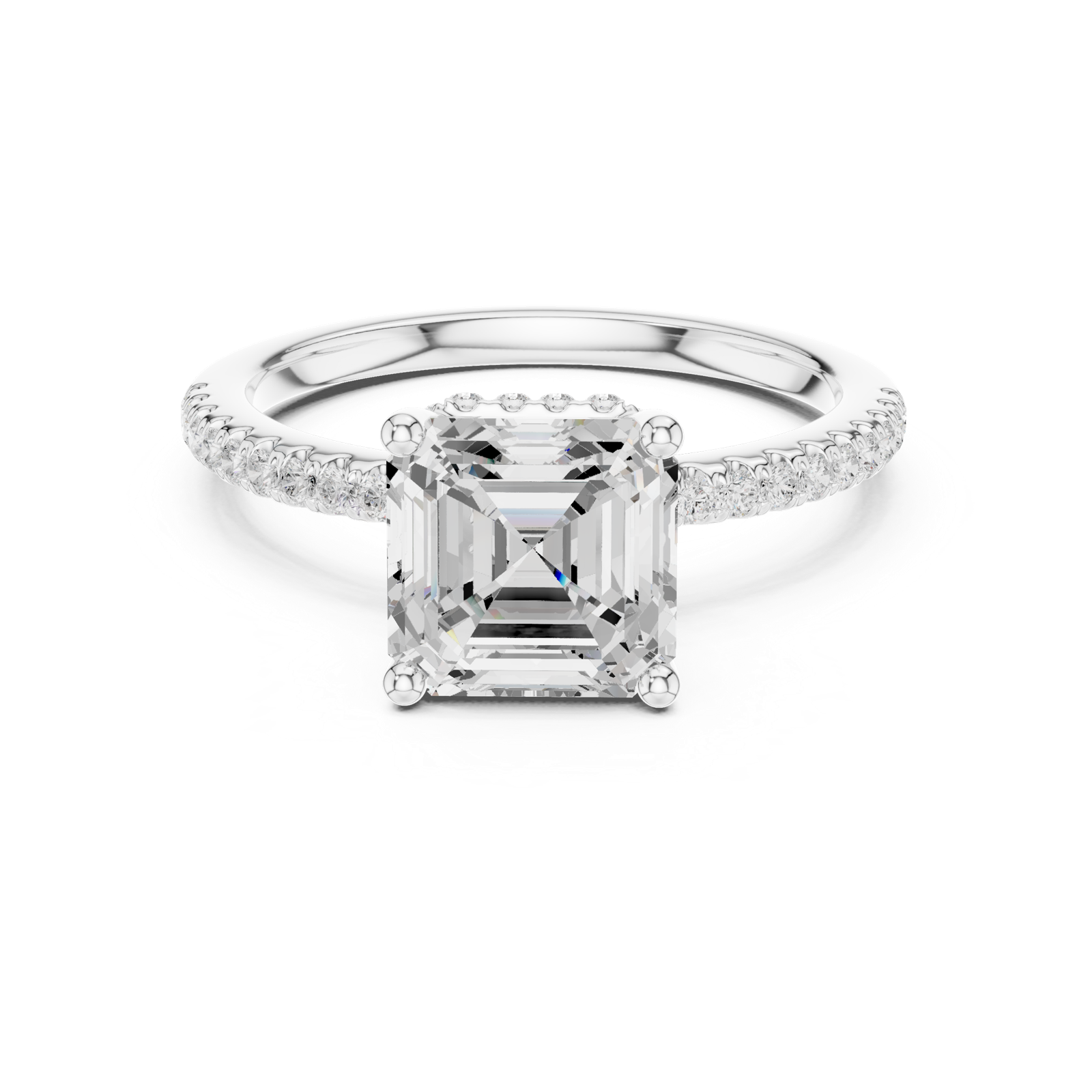Gold Ring DDLR-177, Asscher center stone, White Gold, view 4