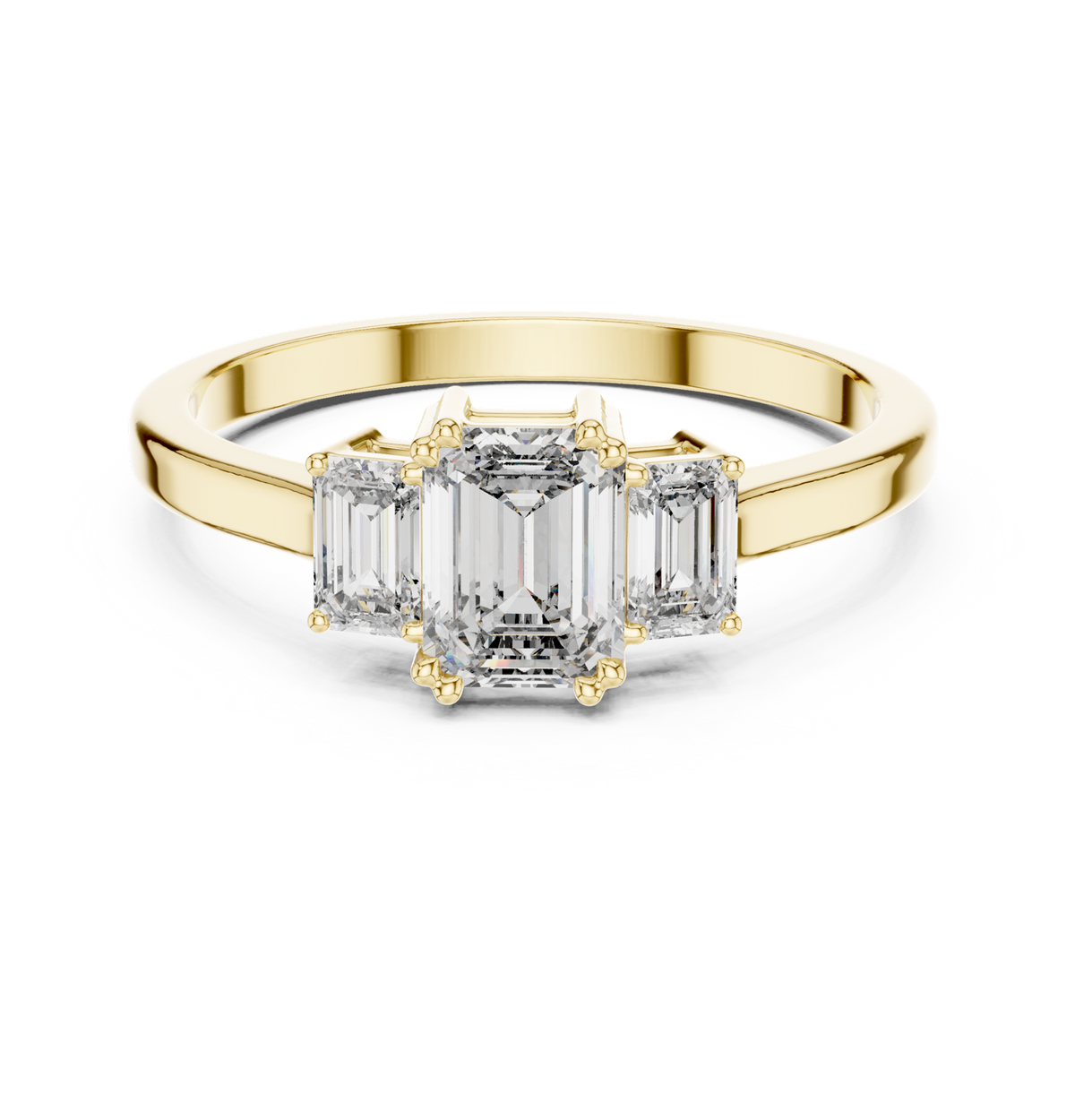 14K Solid Gold Lab Diamond Three-Stone Ring, Yellow Gold