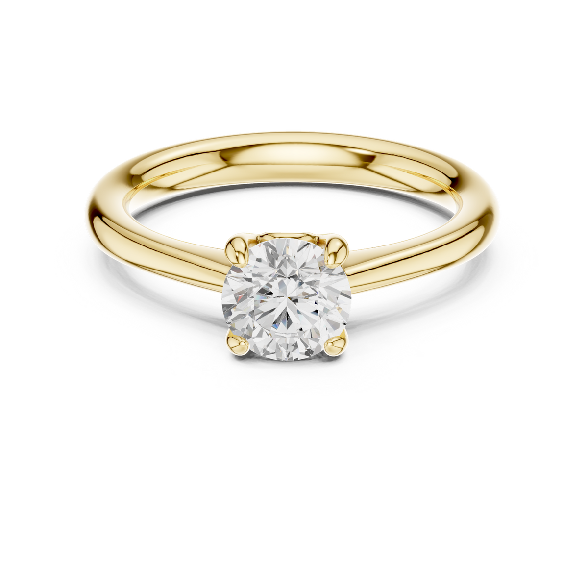 14K Solid Gold Lab Diamond Solitaire Ring, Yellow Gold