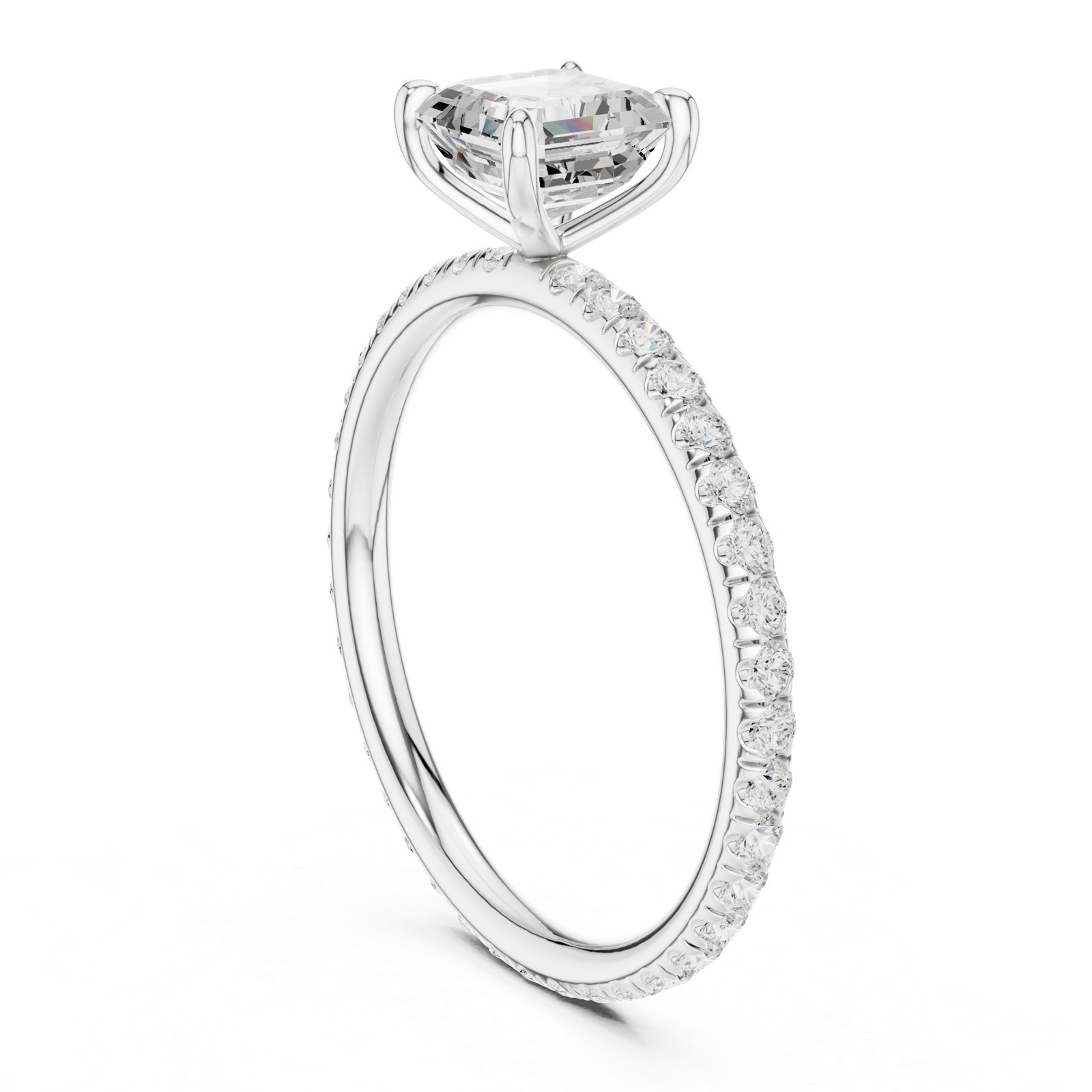 Gold Jewelry, Asscher center stone, White Gold, view 1