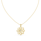14K Solid Gold Lab Diamond Flower Pendant Necklace, Yellow Gold