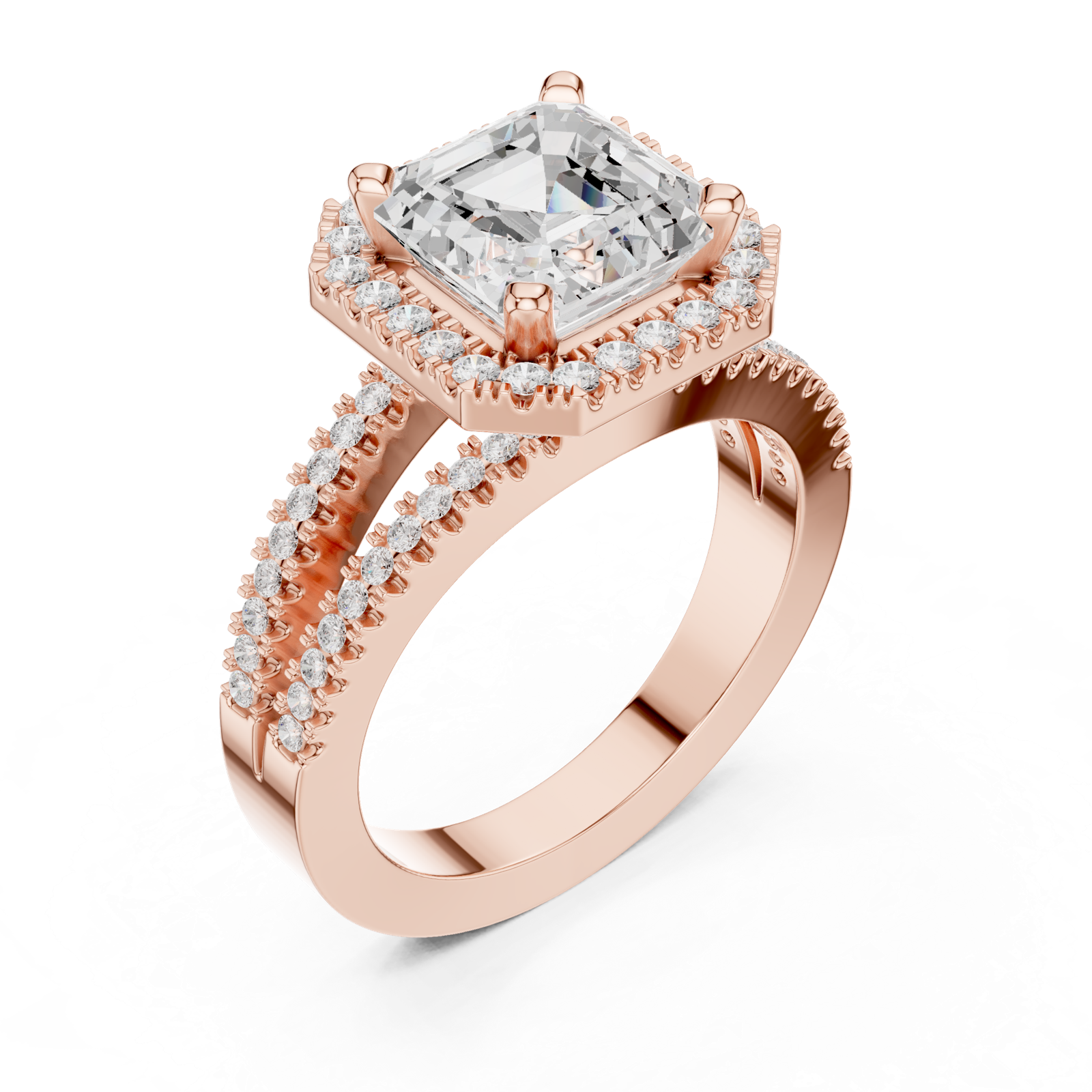 Gold Ring DDLR-350, Asscher center stone, Rose Gold, view 2