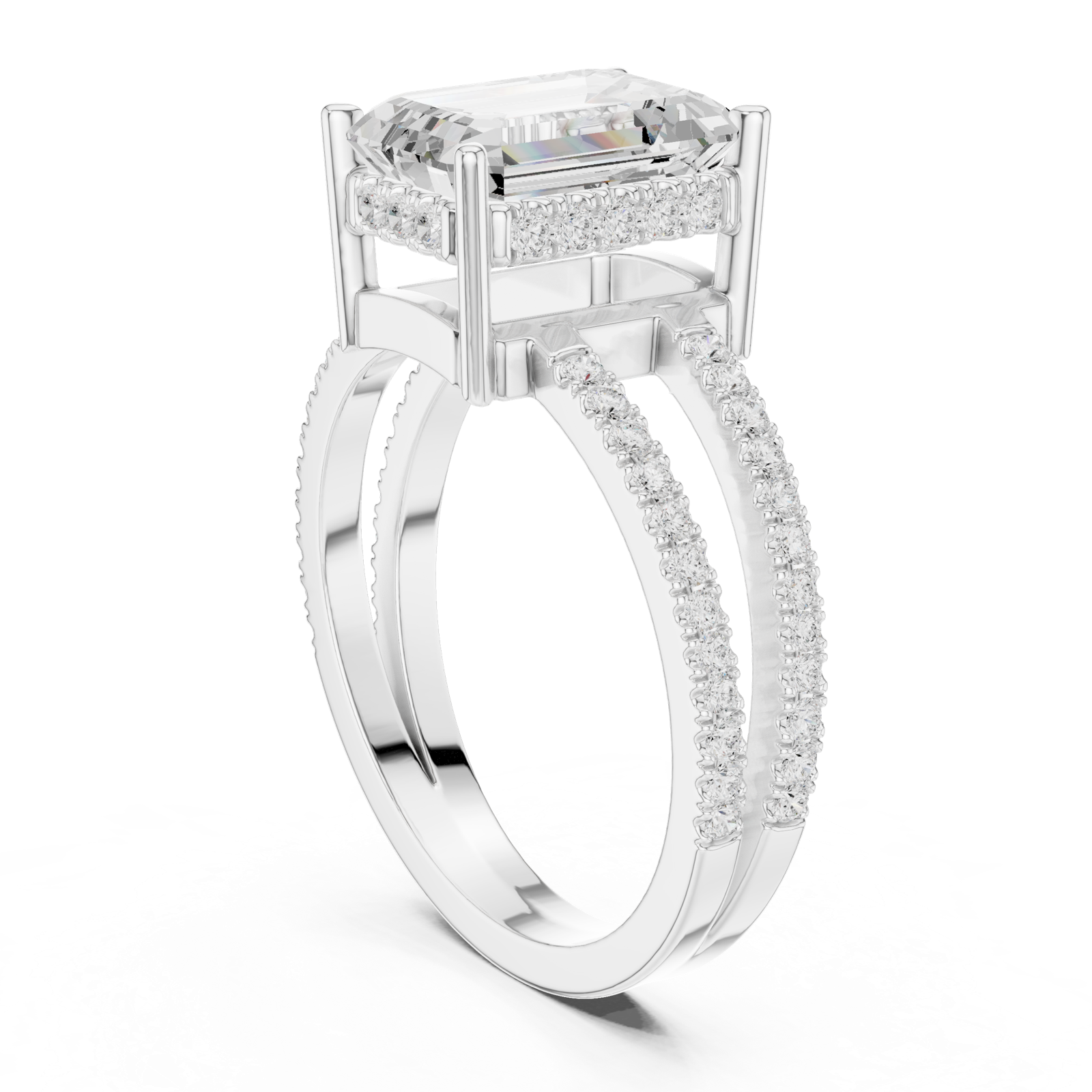 Gold Jewelry L36-13, Emerald center stone, White Gold, view 1