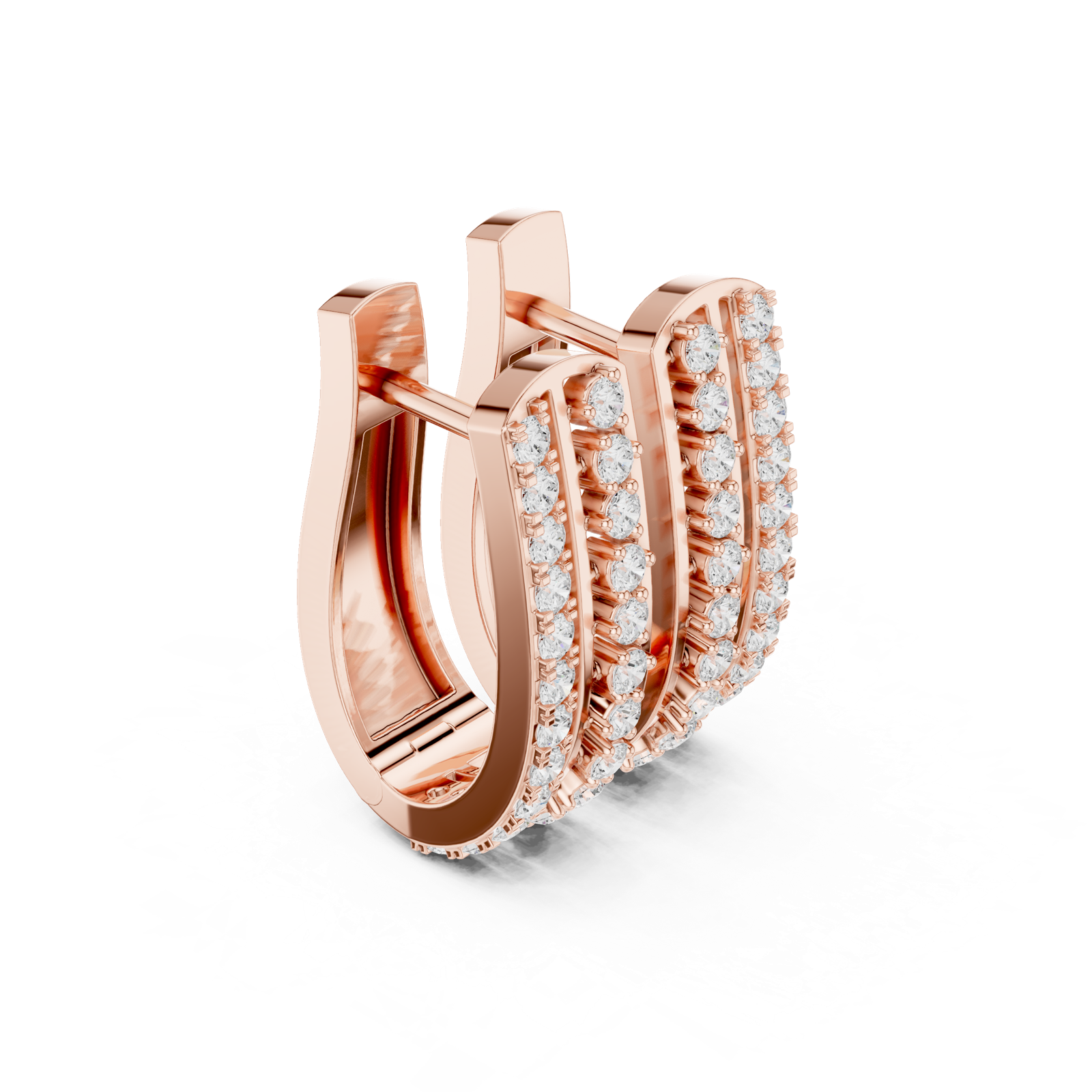14K Solid Gold Lab Diamond Huggie Earrings, Rose Gold, view 1