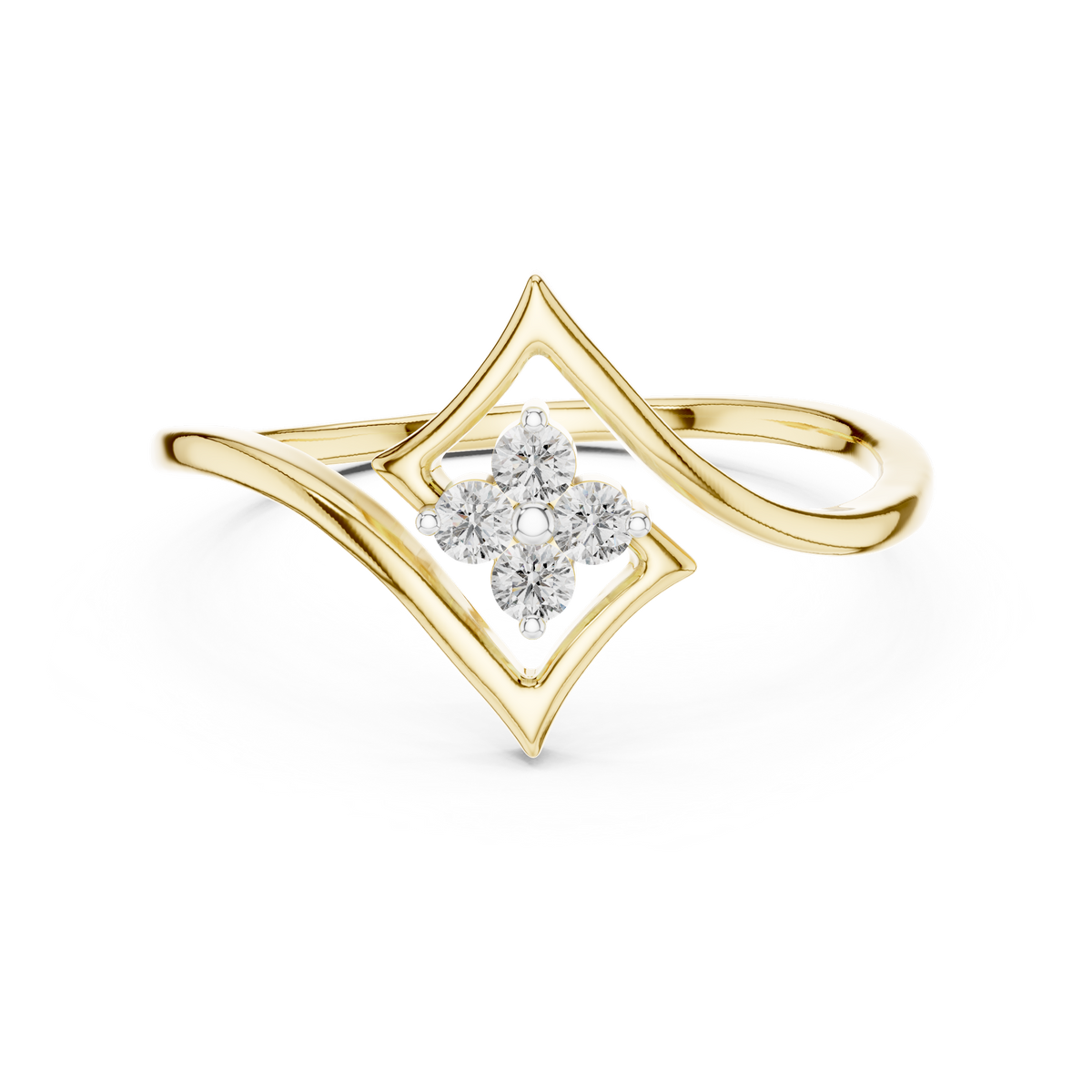 14K Solid Gold Lab Diamond Cluster Ring, Yellow Gold