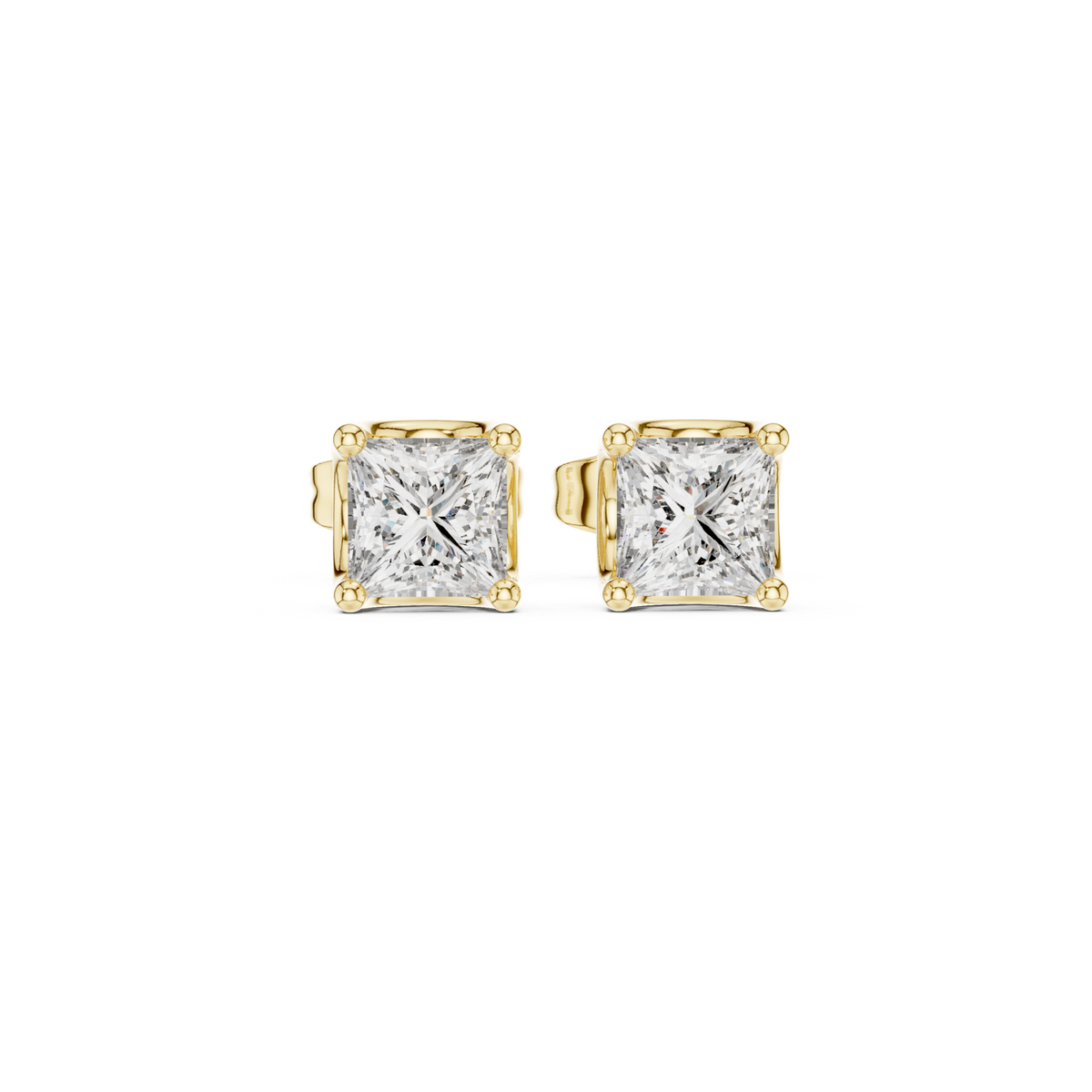 14K Solid Gold Lab Diamond Stud Earrings, Yellow Gold