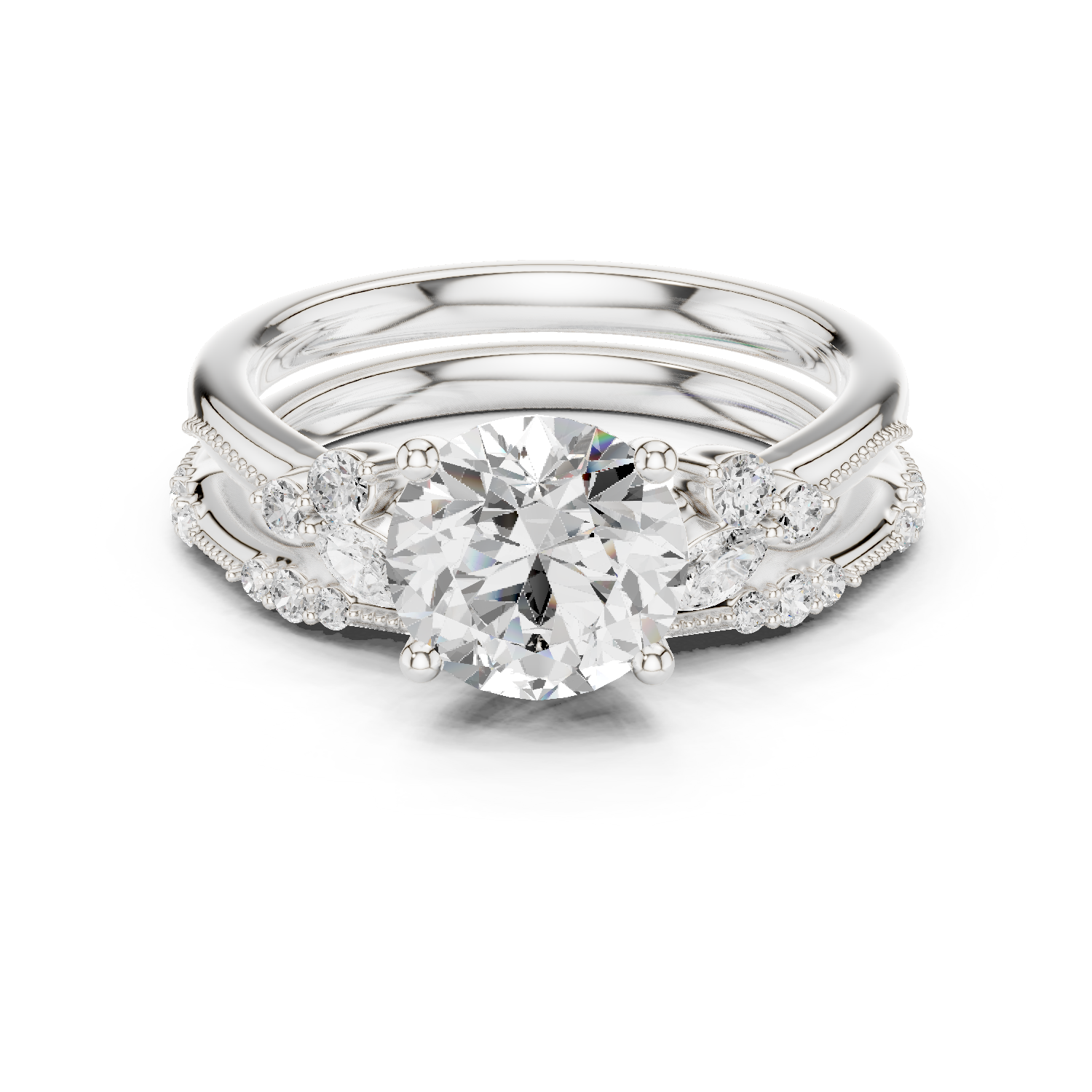 Gold Ring DDLR-299, Round center stone, White Gold