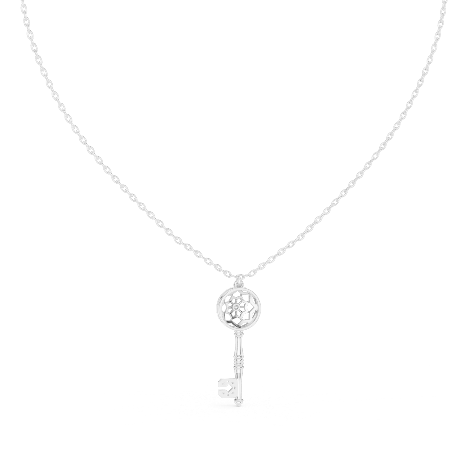 14K Solid Gold Lab Diamond Pendant Necklace, White Gold