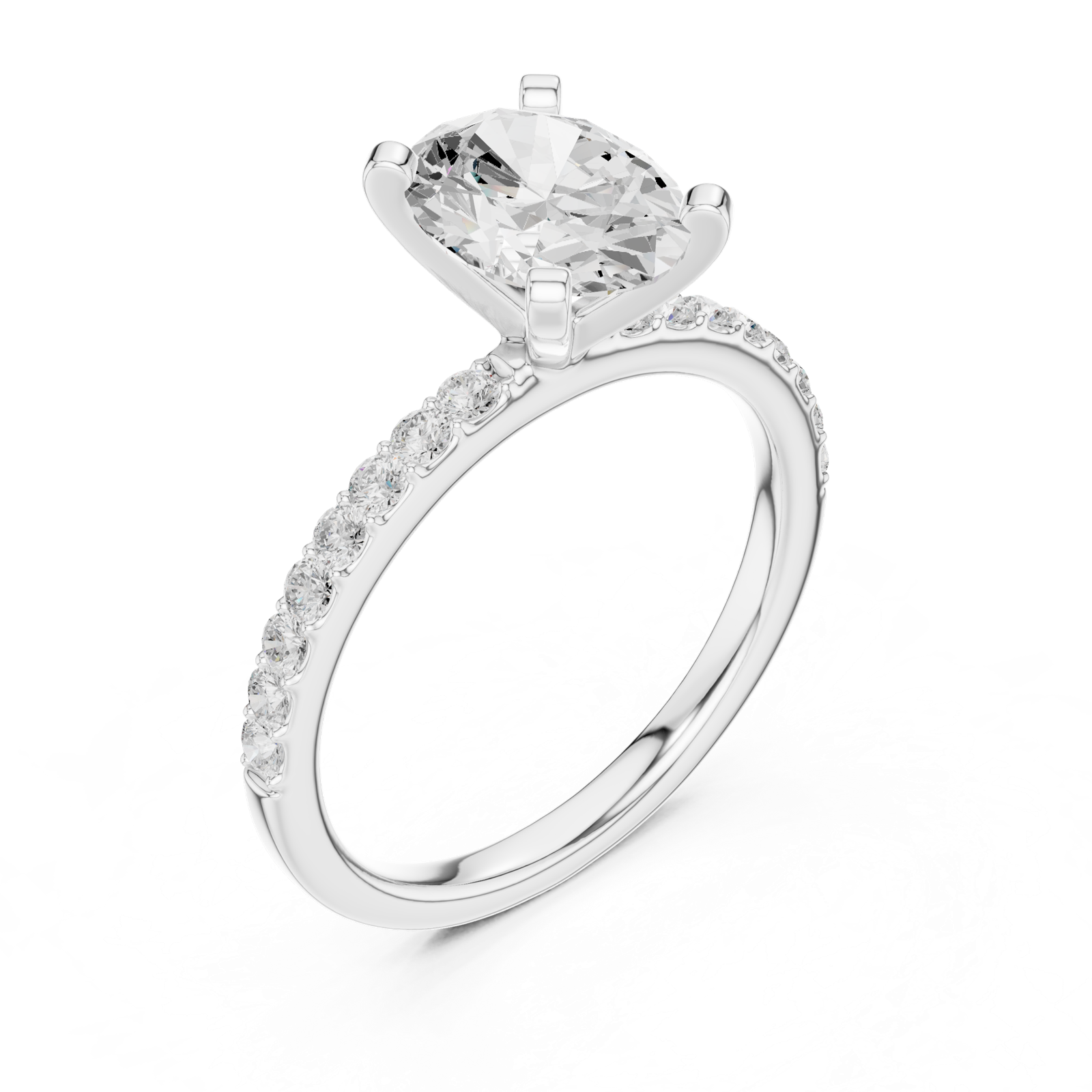 Gold Ring DDLR-040, Oval center stone, White Gold, view 2