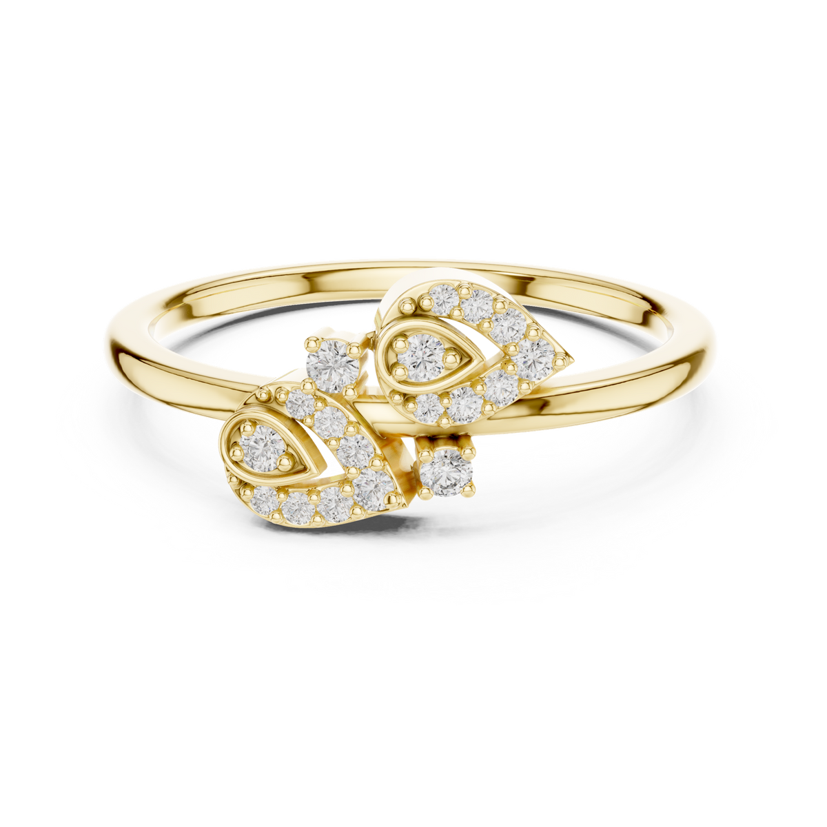14K Solid Gold Lab Diamond Leaf Cluster Ring, Yellow Gold
