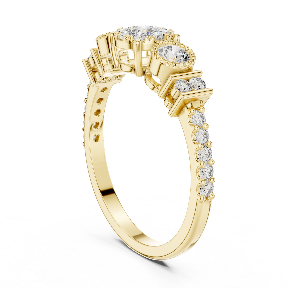 14K Solid Gold Lab Diamond Three-Stone Ring, Yellow Gold, view 1