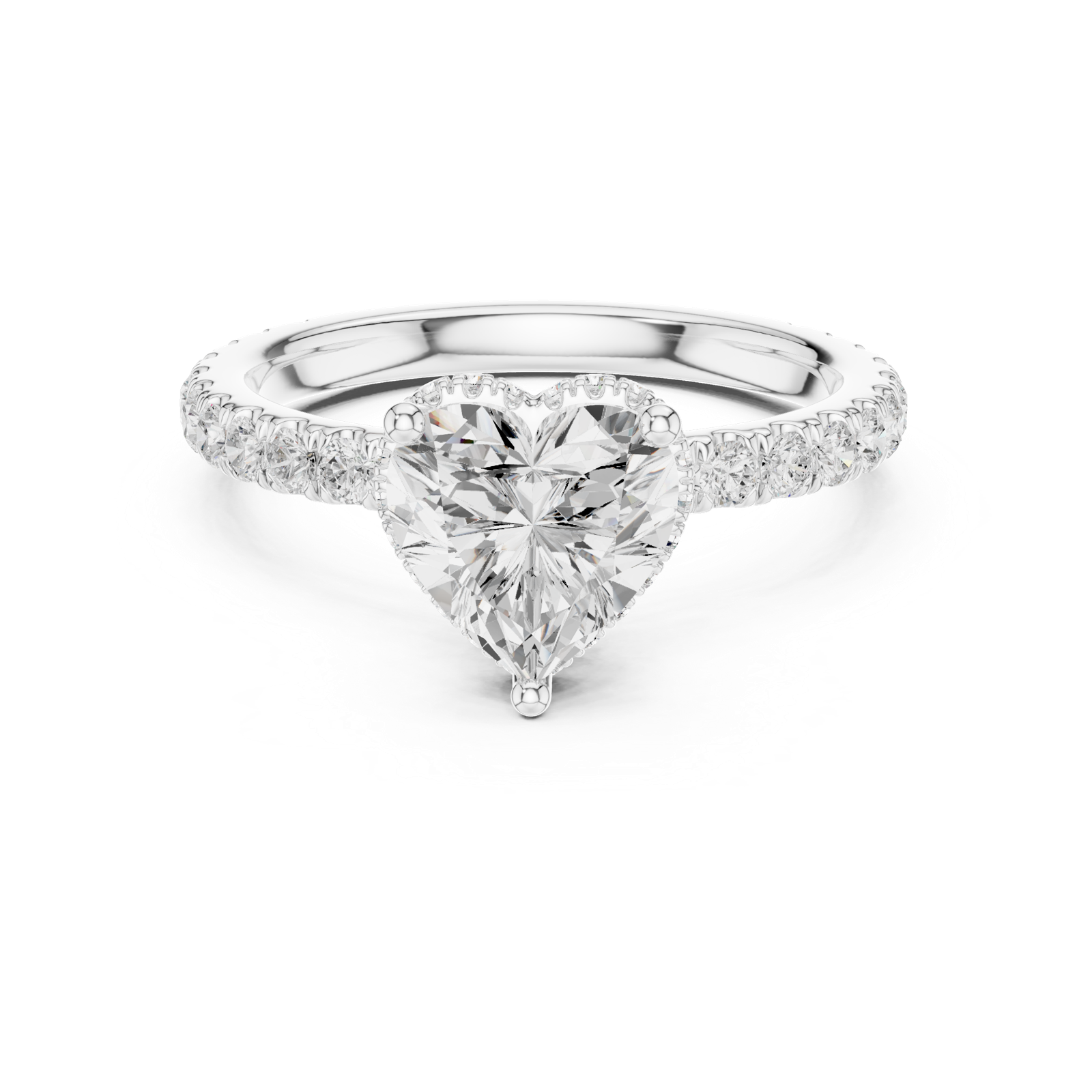 Gold Ring DDLR-165, Heart center stone, White Gold, view 4