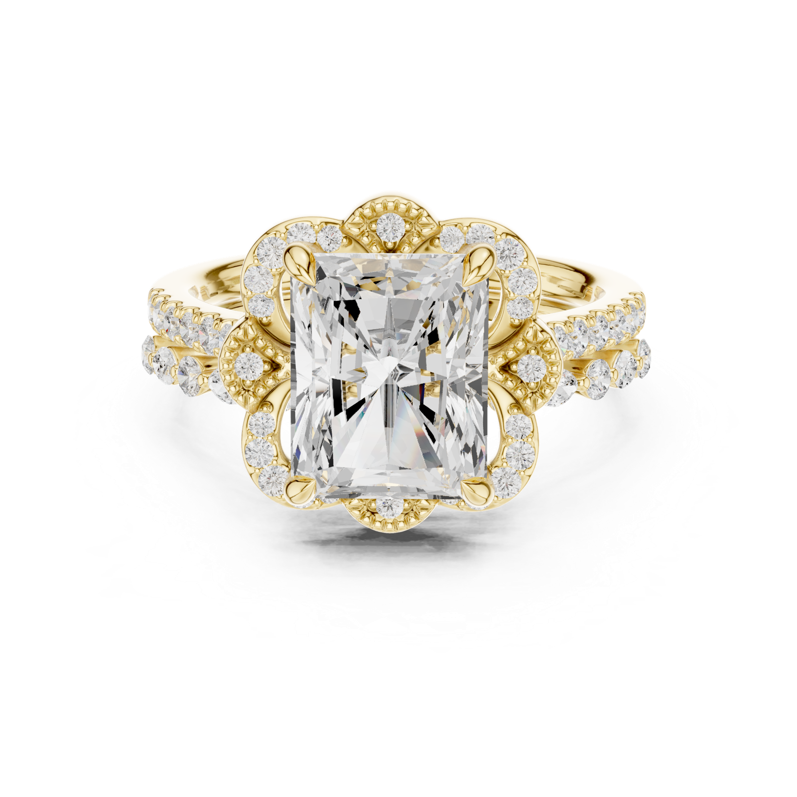 Gold Ring DDLR-442, Radiant center stone, Yellow Gold, view 4