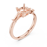 Gold Three-Stone Baguette Engagement Ring, Cushion center stone, Rose Gold, view 2