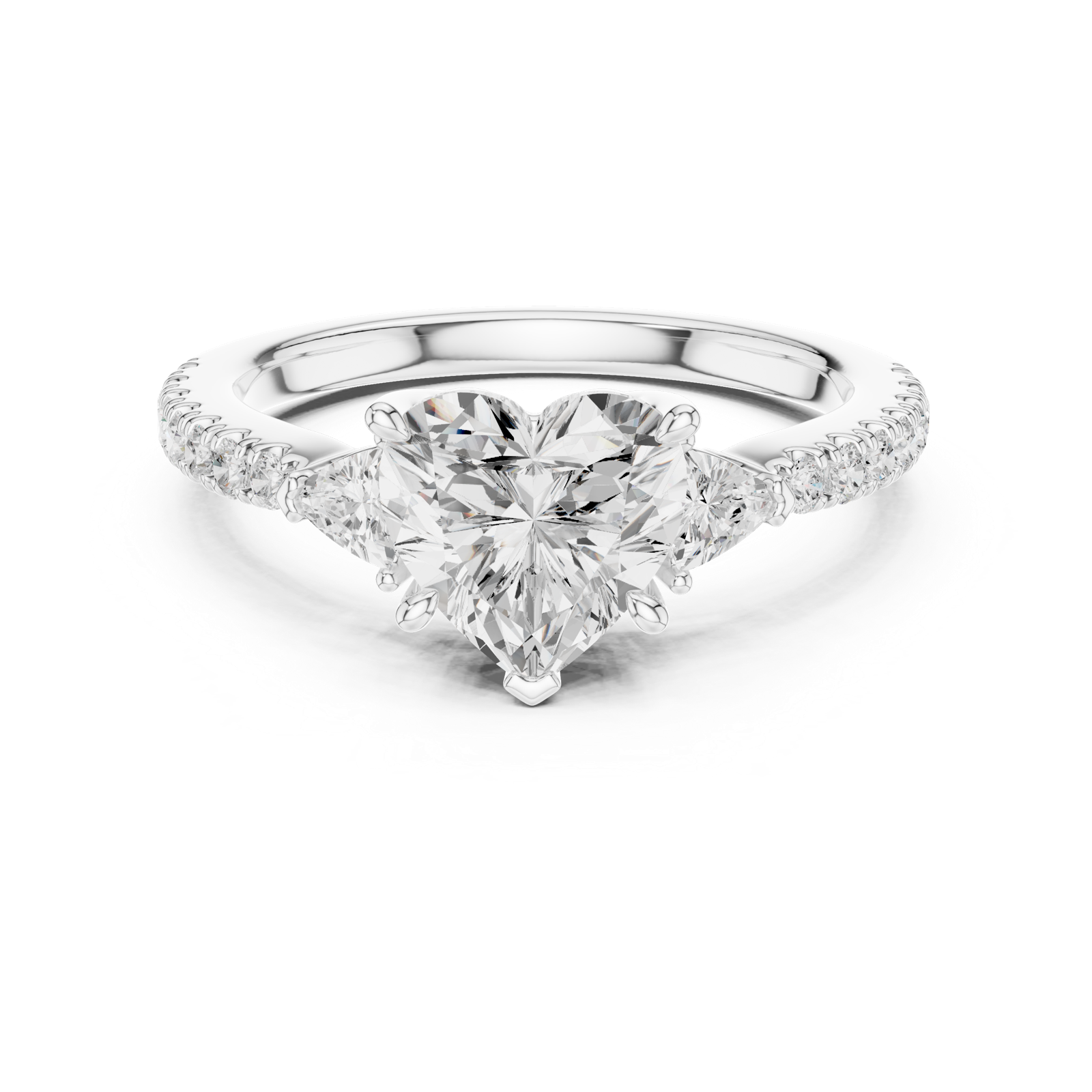 Gold Ring DDLR-037, Heart center stone, White Gold, view 4