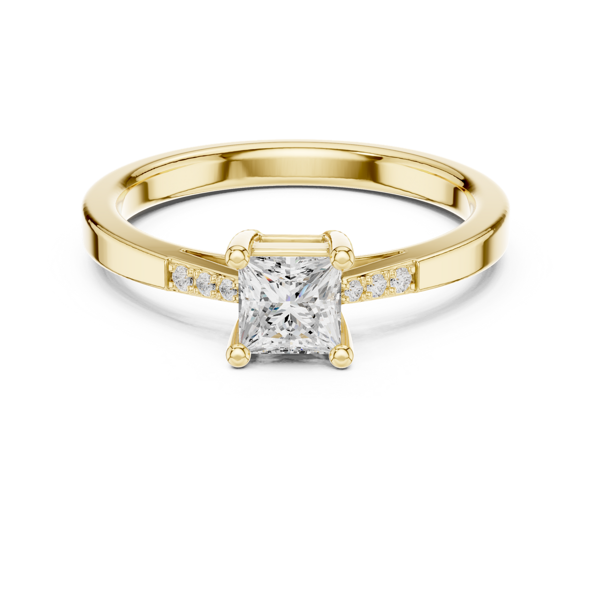 14K Solid Gold Lab Diamond Solitaire Ring, Yellow Gold