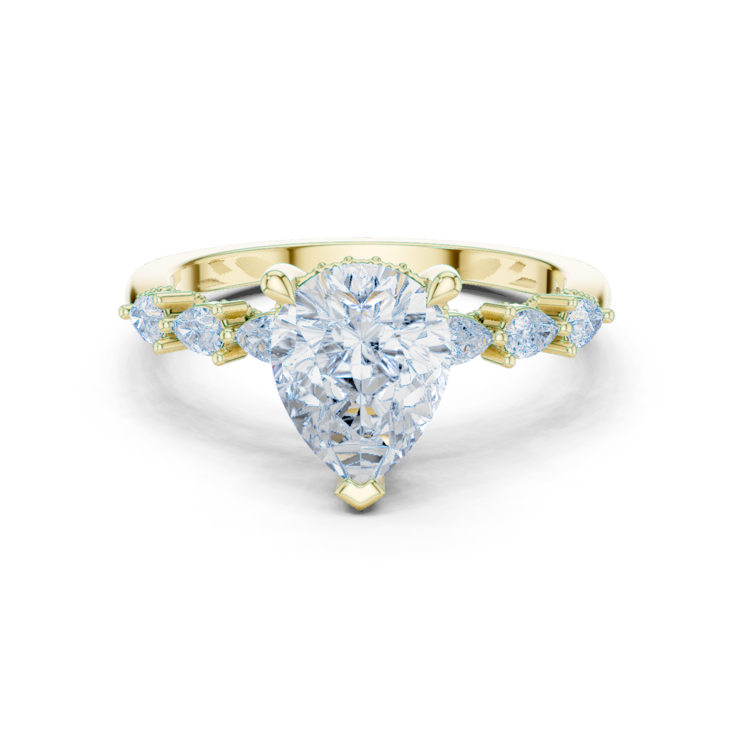 Gold Ring, Pear center stone, Yellow Gold