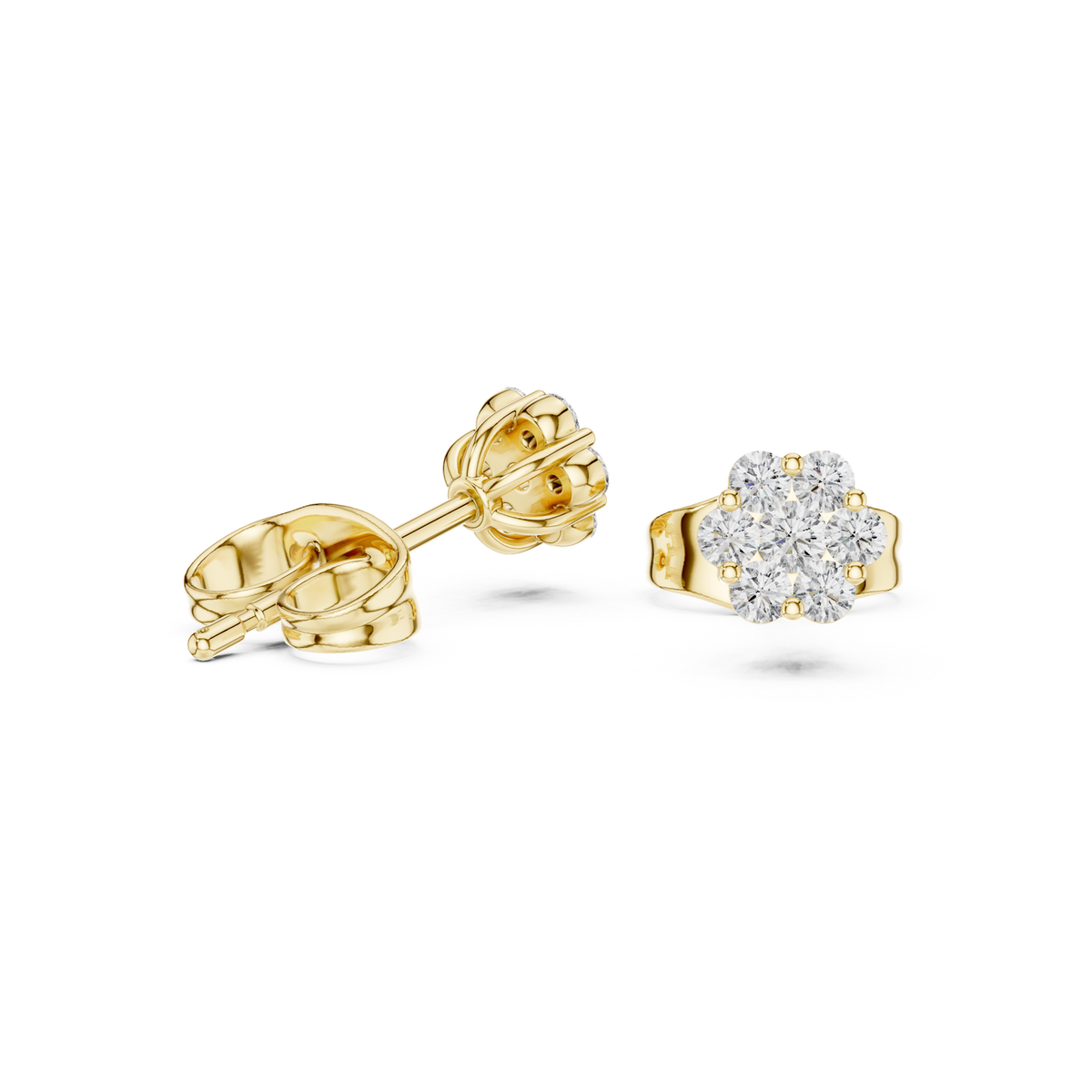 14K Solid Gold Lab Diamond Cluster Earrings, Yellow Gold, view 1