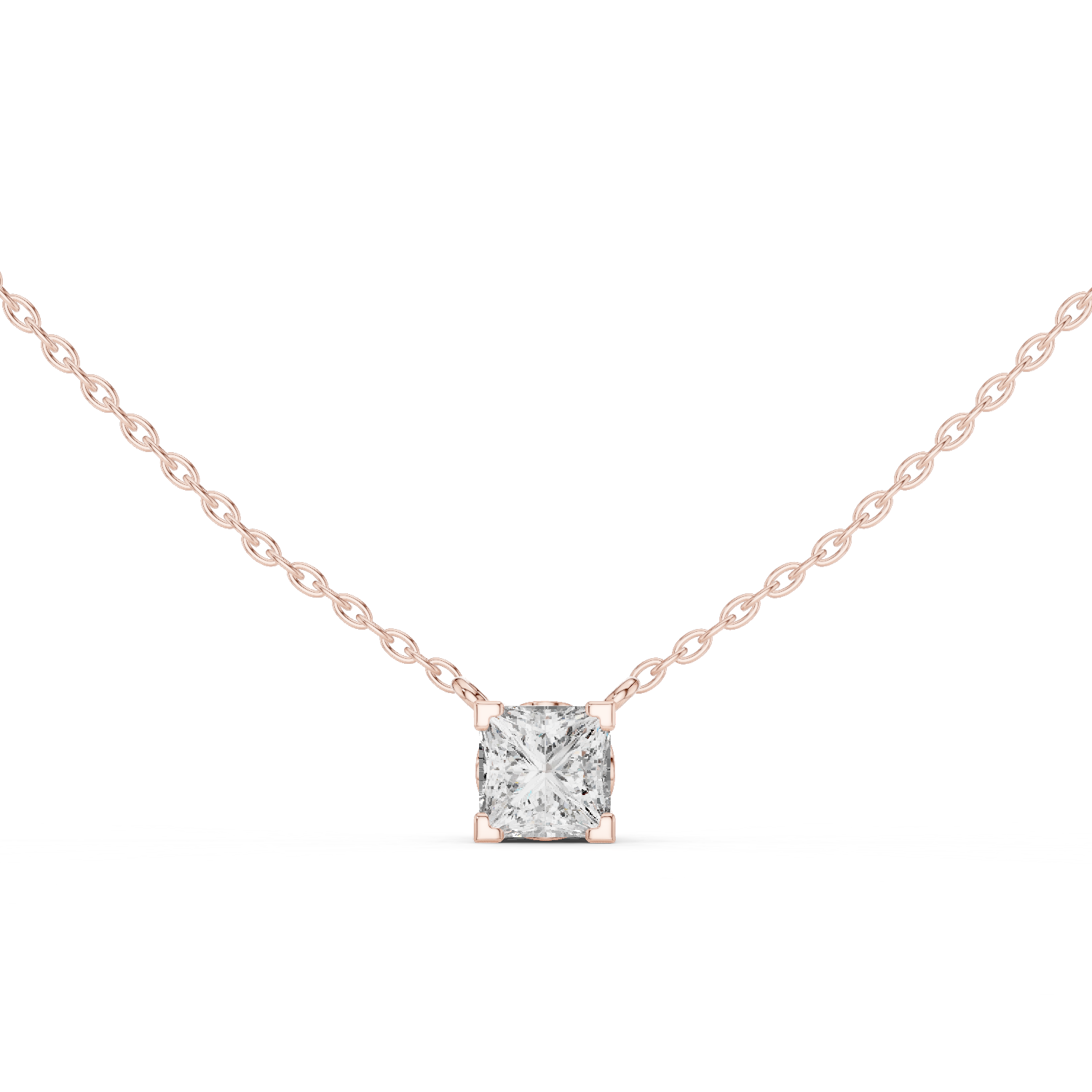 14K Solid Gold Lab Diamond Solitaire Pendant Necklace, Rose Gold