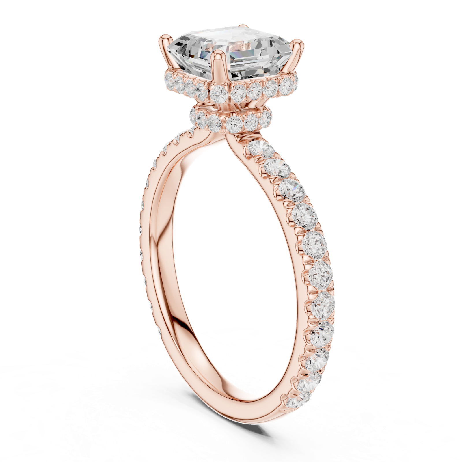 Gold Ring DDLR-165, Asscher center stone, Rose Gold, view 1