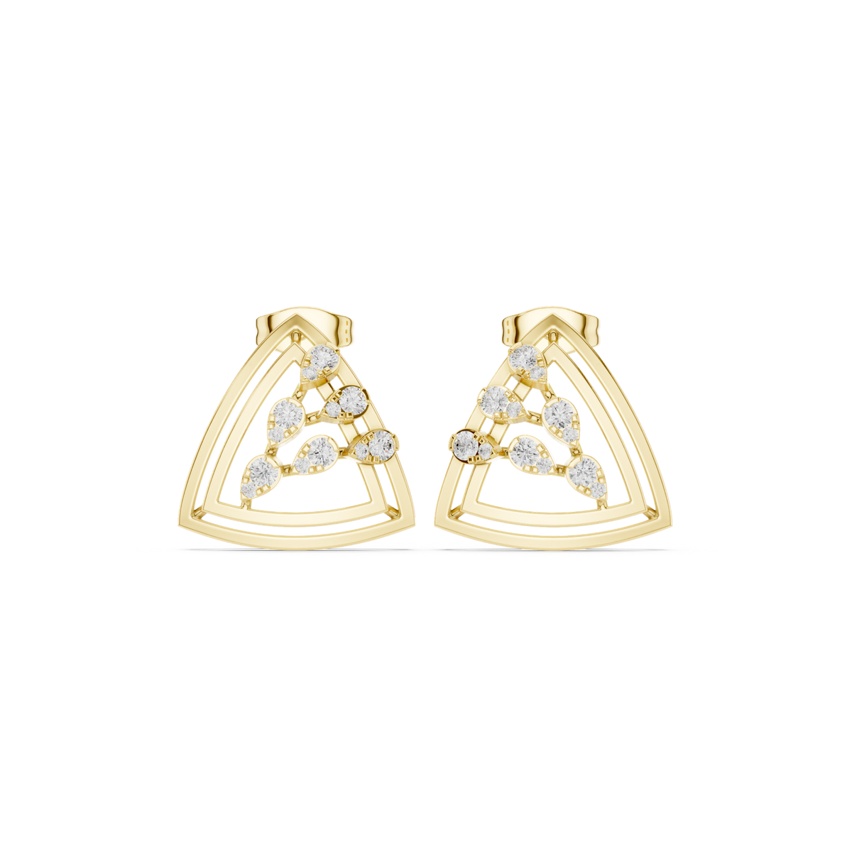 14K Solid Gold Lab Diamond Cluster Earrings, Yellow Gold