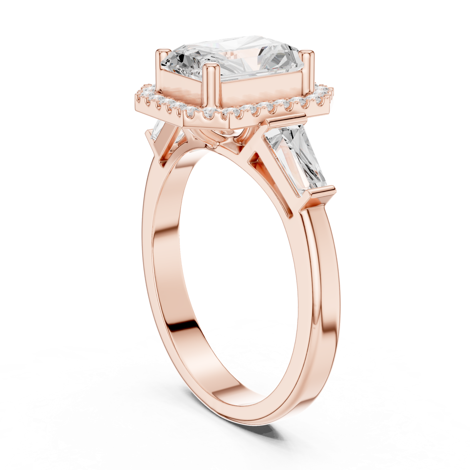 Gold Ring DDLR-342, Radiant center stone, Rose Gold, view 1