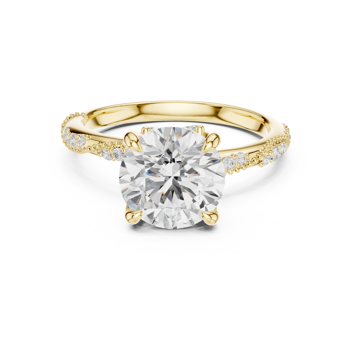 14K Solid Gold Lab Diamond Solitaire Ring, Yellow Gold