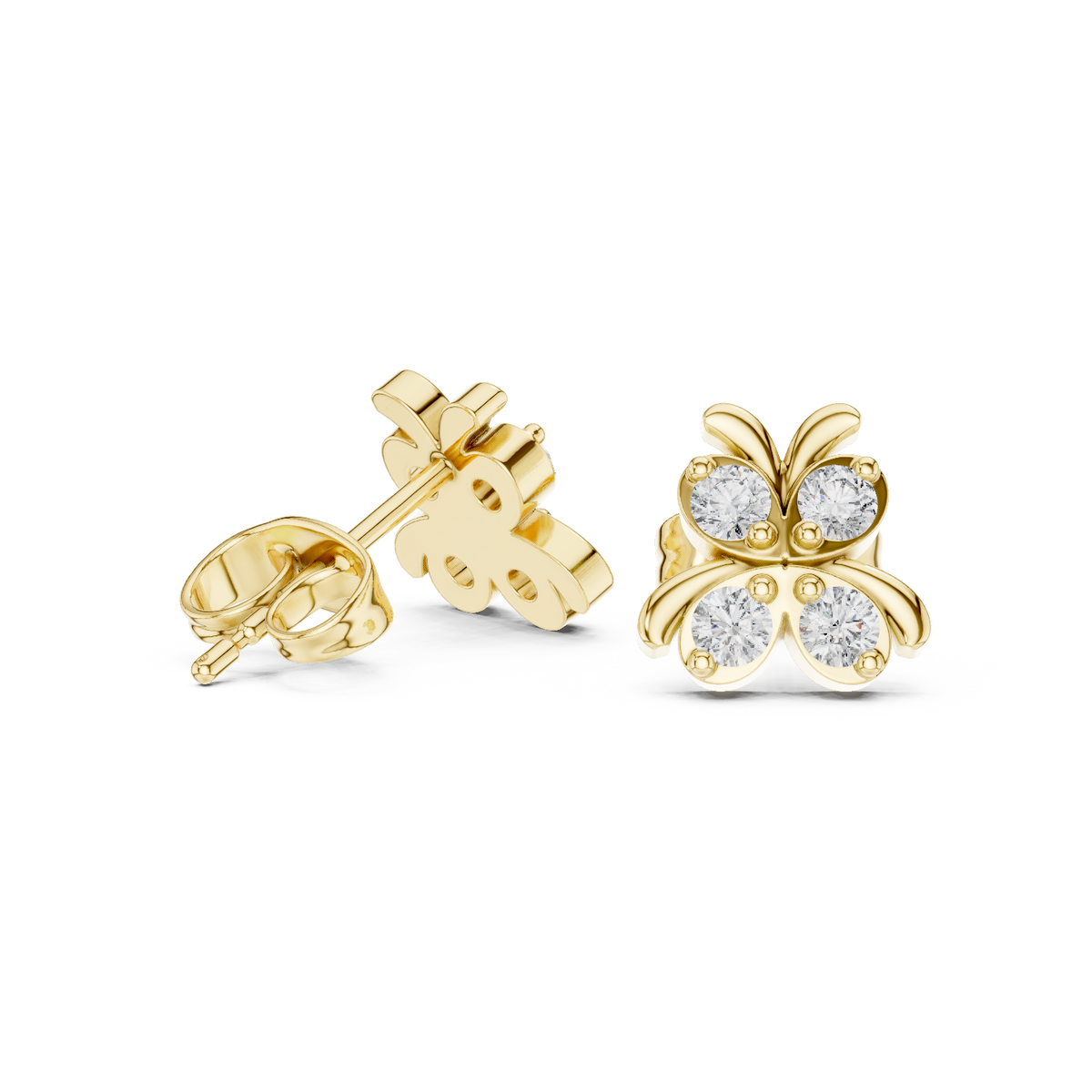 14K Solid Gold Lab Diamond Butterfly Cluster Earrings, Yellow Gold, view 1