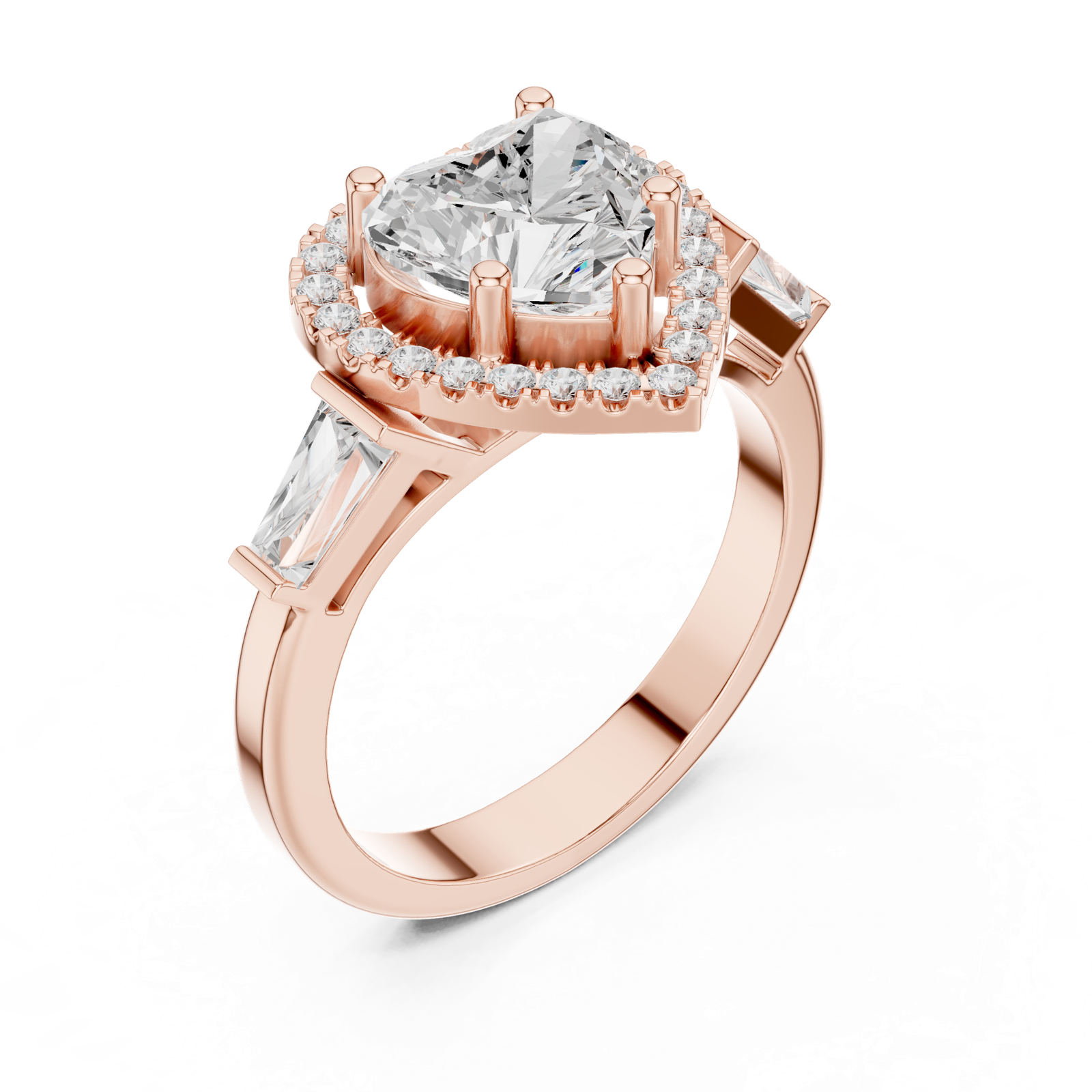 Gold Ring DDLR-342, Heart center stone, Rose Gold, view 2
