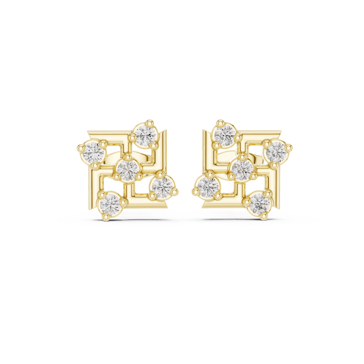 14K Solid Gold Lab Diamond Cluster Earrings, Yellow Gold