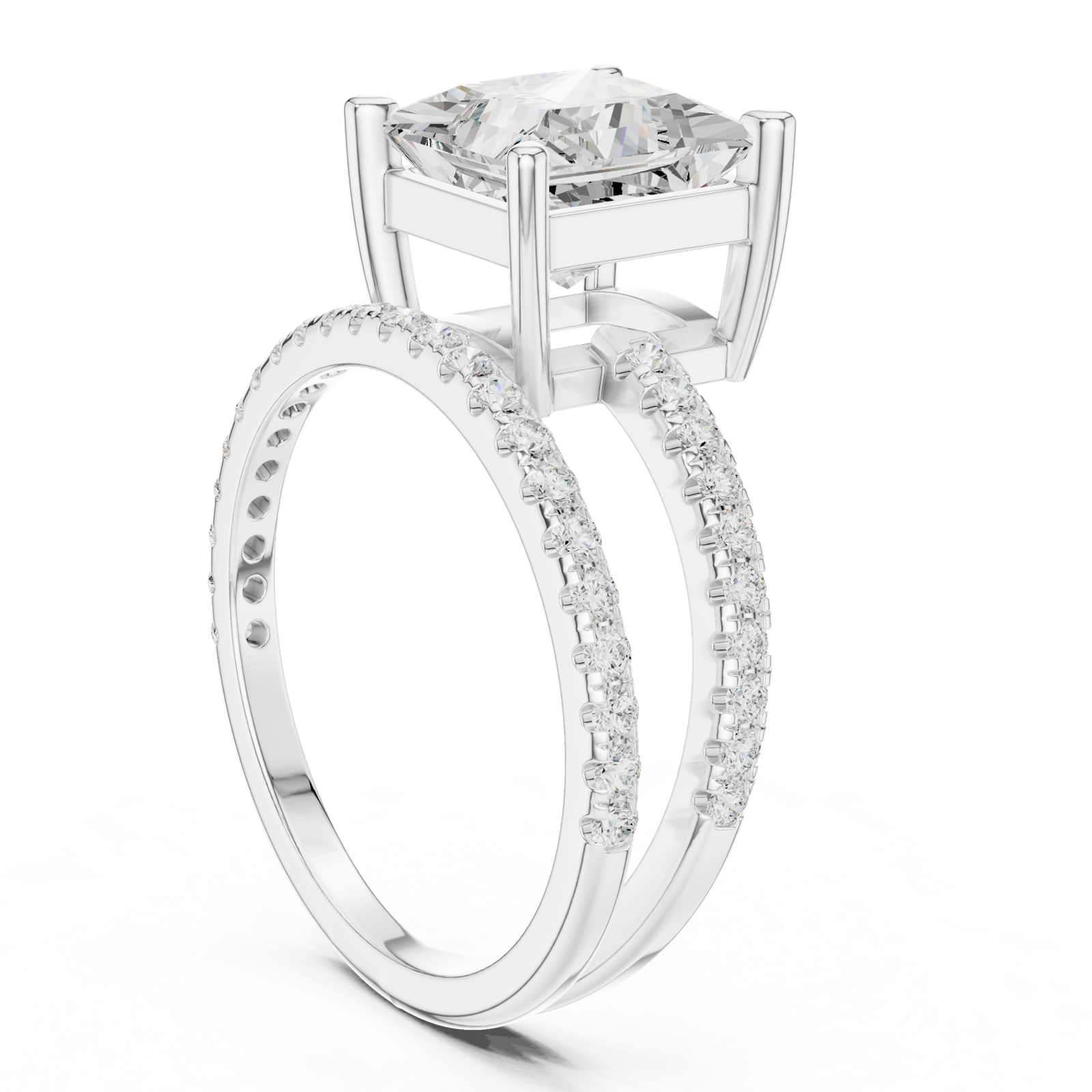 Gold Jewelry L35-39, Princess center stone, White Gold, view 1