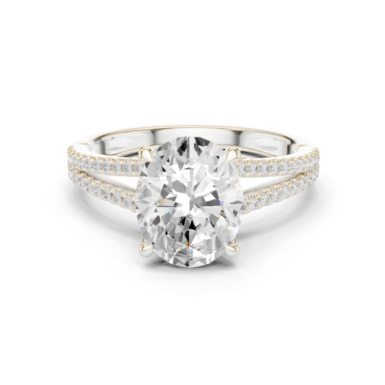 Gold Ring DDLR-252, Oval center stone, White Gold