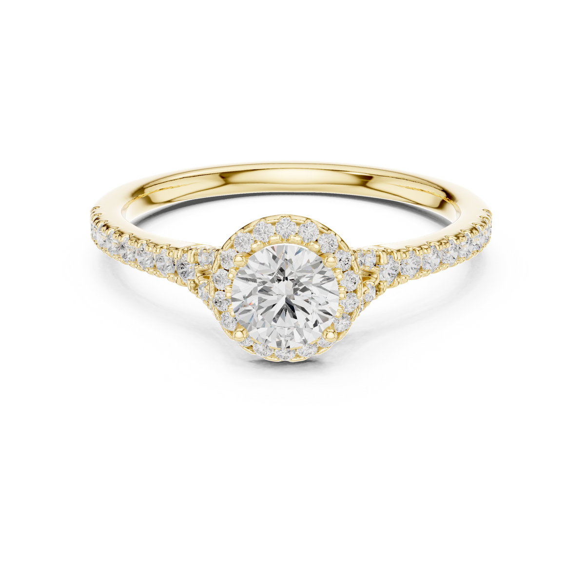 14K Solid Gold Lab Diamond Halo Ring, Yellow Gold