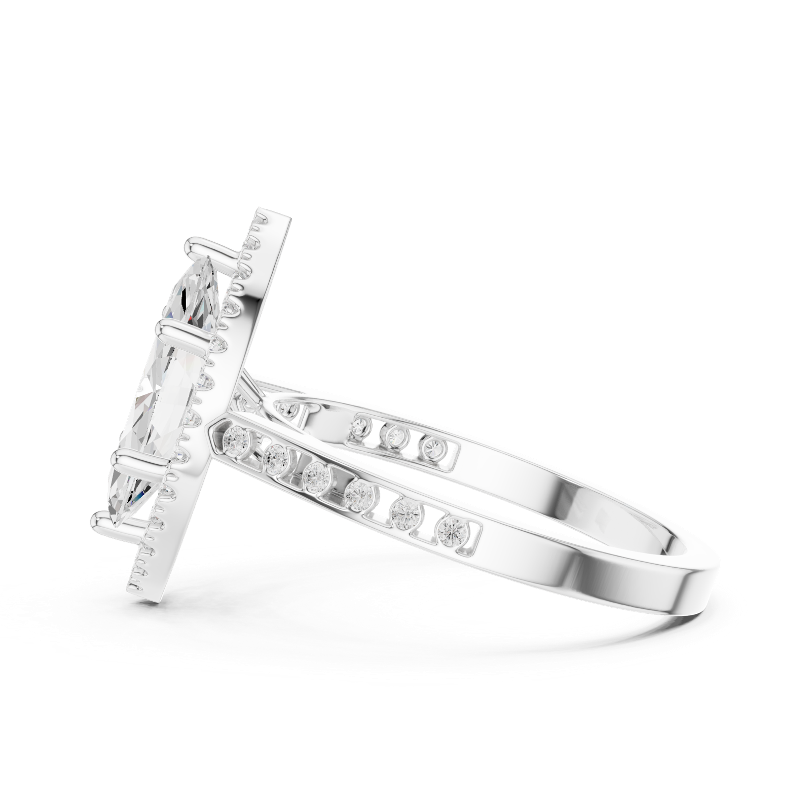 Gold Ring DDLR-349, Marquise center stone, White Gold, view 3