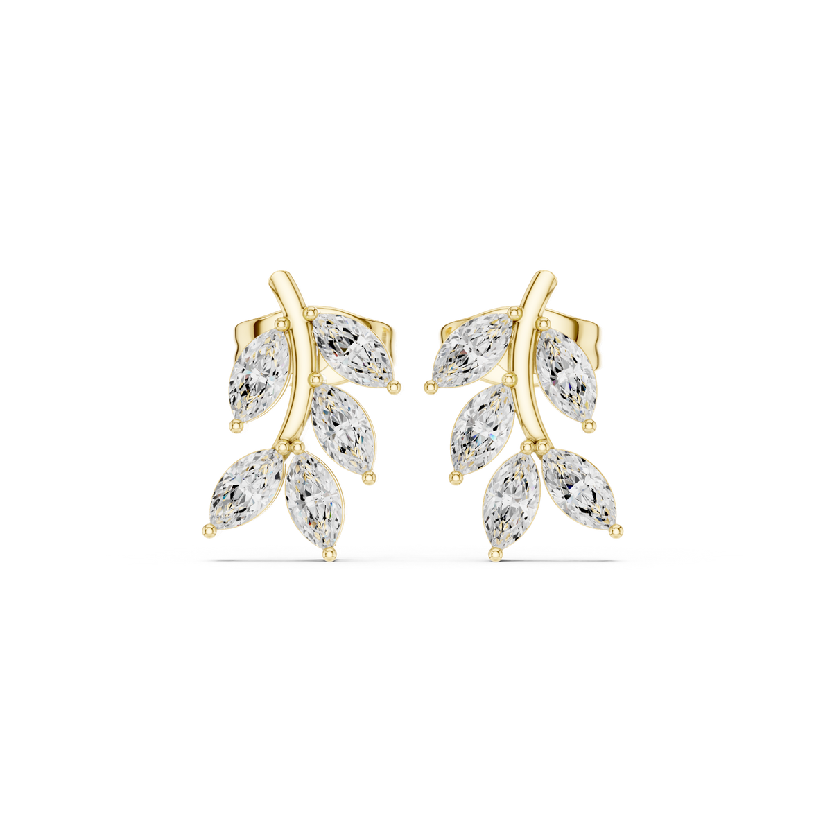 14K Solid Gold Lab Diamond Cluster Earrings, Yellow Gold
